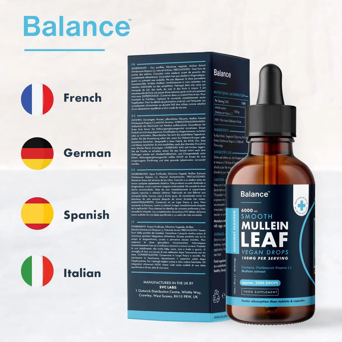 Balance Mullein Leaf Liquid Drops - 60ml for 2 Month Supply - High Strength - Vegan Balance uk supplements