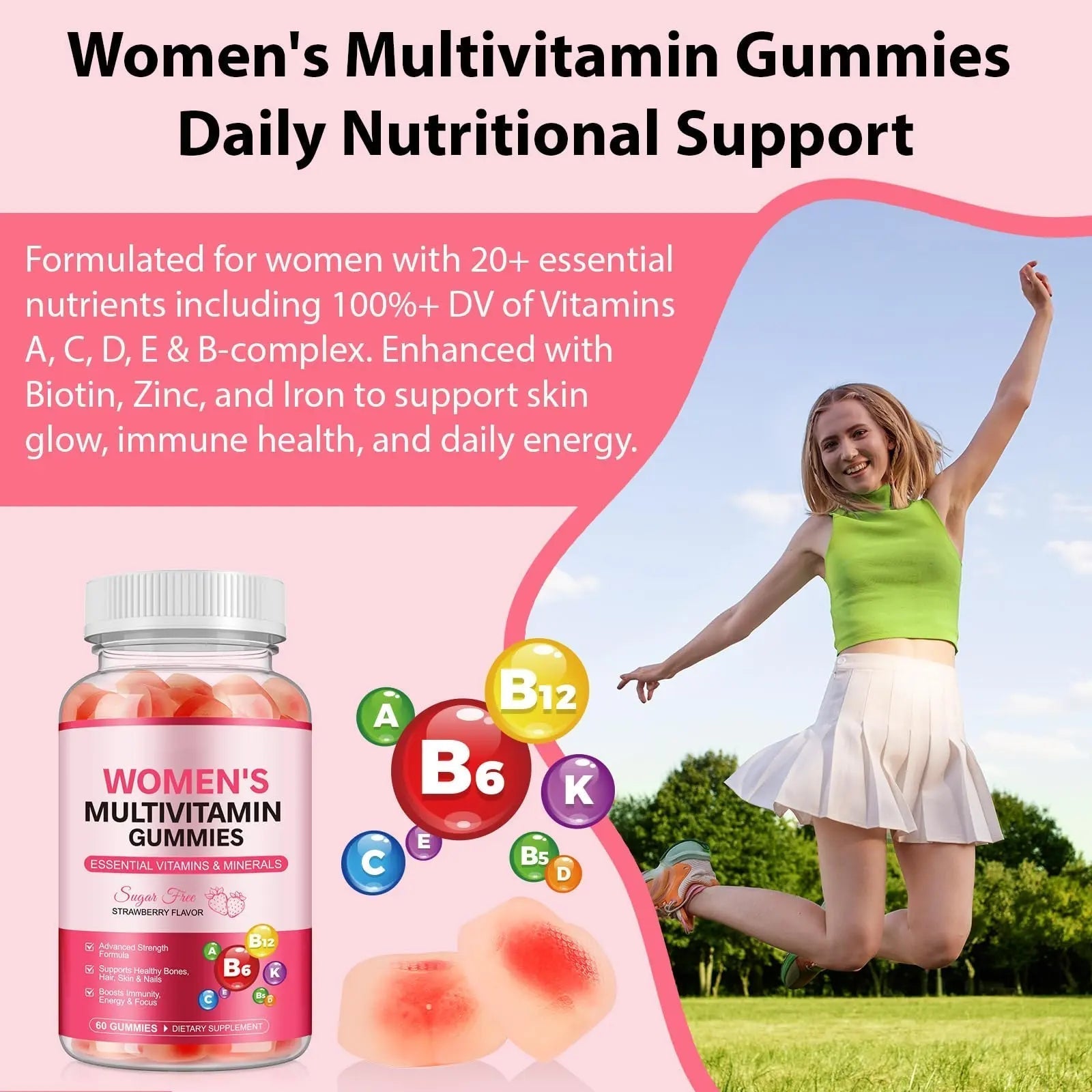 Women's Multivitamin Gummy, Vitamins A, C, D, E, K, B6, and B12 Womens Daily Multivitamin Gummy for Hair,Skin & Nails, Immune Energy Frovetani Au supplements