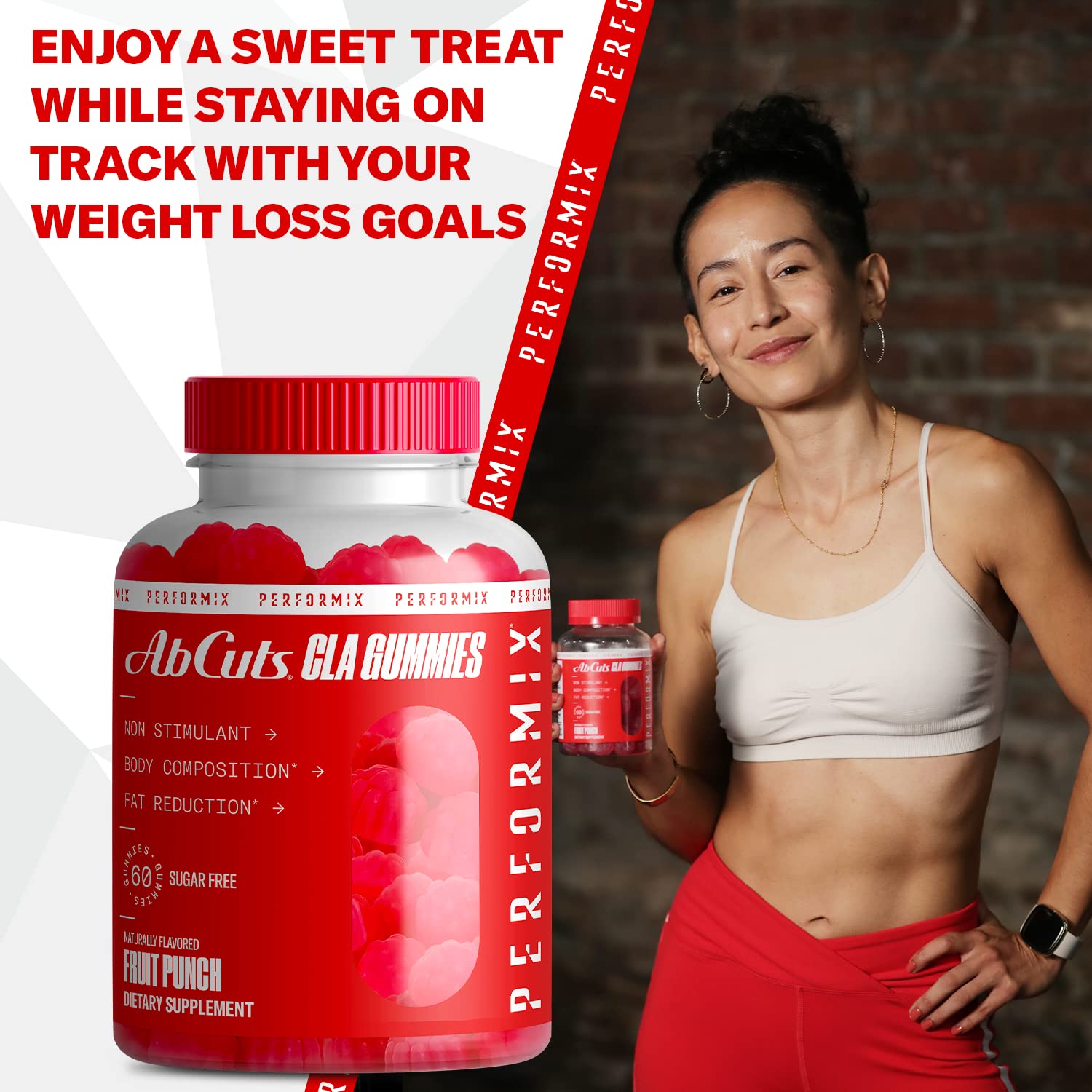 PERFORMIX AbCuts CLA Gummies - 60 Gummies, Fruit Punch - Non-Stimulant PERFORMIX Au supplements