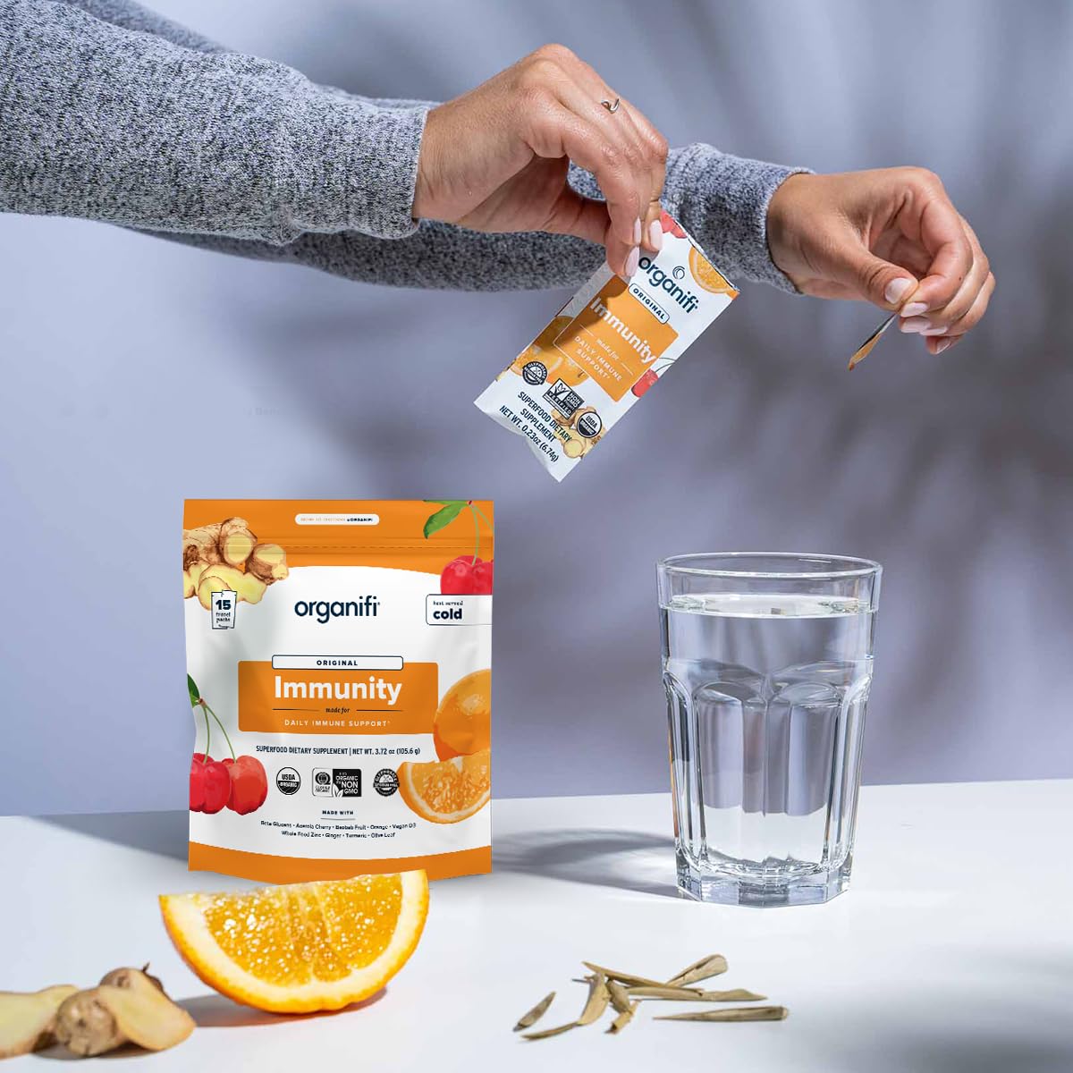 Organifi Immunity - Organic Superfood Immunity Support - 15 Single Serve Packets - Immunity Powder for T Cell Production and Upper Respiratory Health - Mushroom Beta Glucans, Vitamin C, D and Zinc Organifi Au supplements