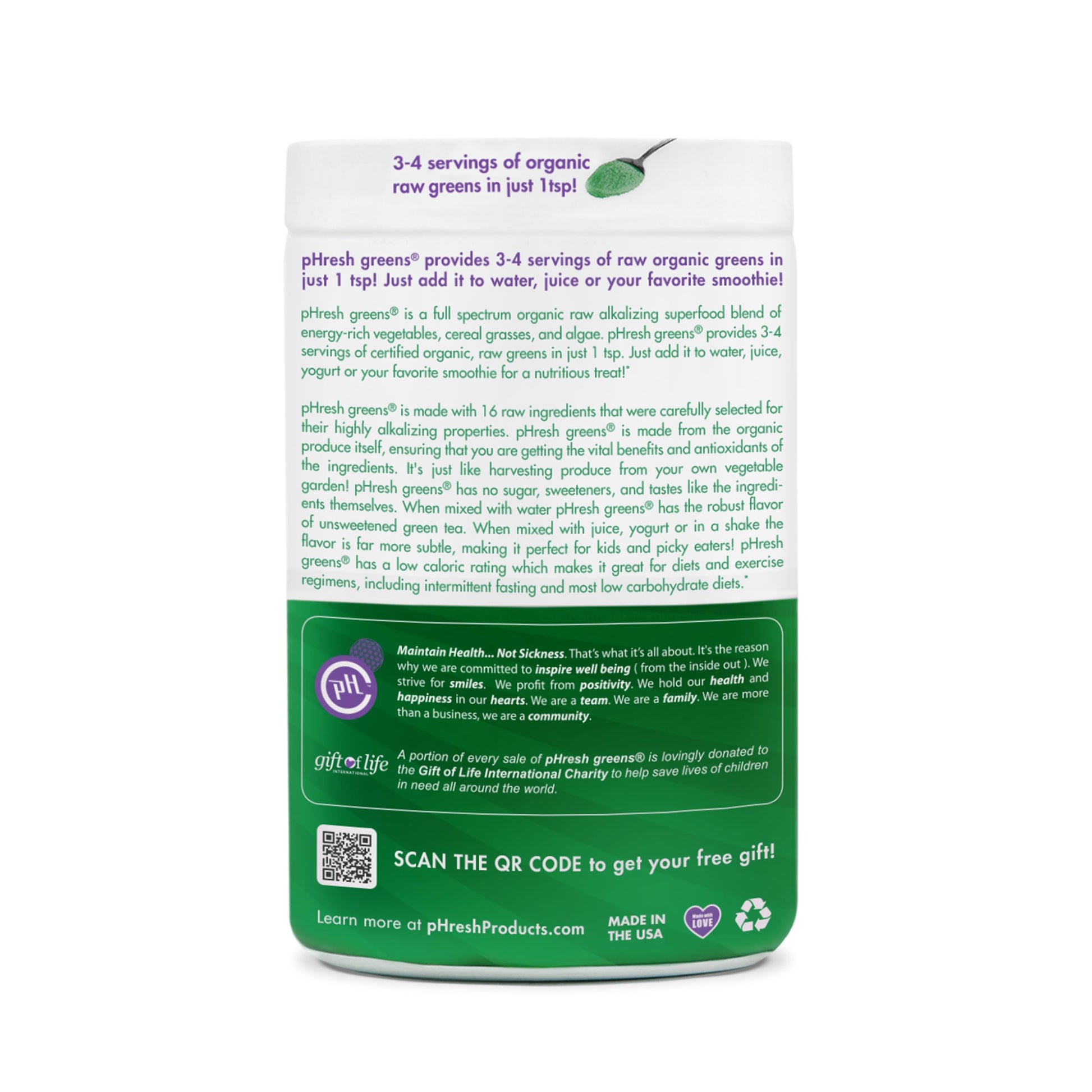 pHresh - Greens Raw Alkalizing Superfood Greens Powder - 2 Month Supply - Vegan, Kosher, Gluten Free - Natural Enzymes, Nutrients - Approved for Intermittent Fasting - 10 oz Phresh Products Au supplements