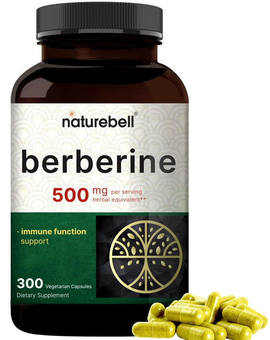 Berberine Supplement 500mg | 300 Veggie Capsules, 97% Pure Berberine HCL – 5:1 Root NatureBellAU supplements