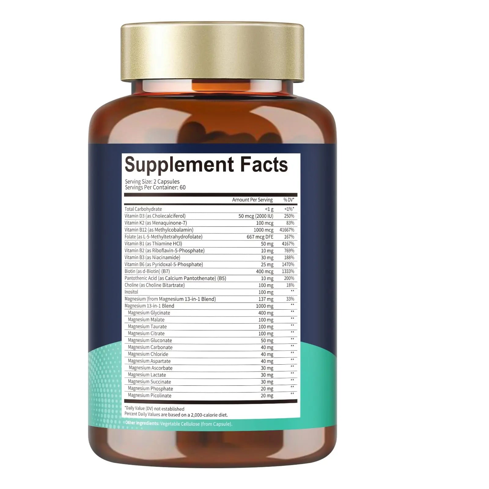 25-in-1 Magnesium Complex with Methylated B Complex Magnesium Glycinate Citrate Malate Taurate Gluconate Aspartate Carbonate D3 K2, Magnesium Supplement for Relaxation Energy & Nerve, 120 Vegan Caps Totaria Au supplements