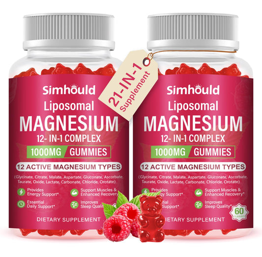 2 Packs Liposomal Magnesium Complex Gummies-as 12 Forms of Magnesium Citrate,Glycinate,Malate,Oxide,and More with Vitamin D3, B6,C, Ashwagandha & CoQ10 for Women and Men SimhouldUS supplements