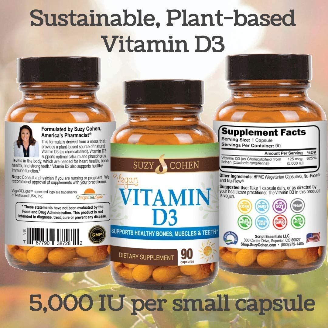 Script Essentials Vegan Vitamin D3 5,000 IU for Healthy Muscle Function, Bone Health, and Immune Support - Non-GMO, Gluten Free and Kosher Certified - 90 Servings Script Essentials Au supplements