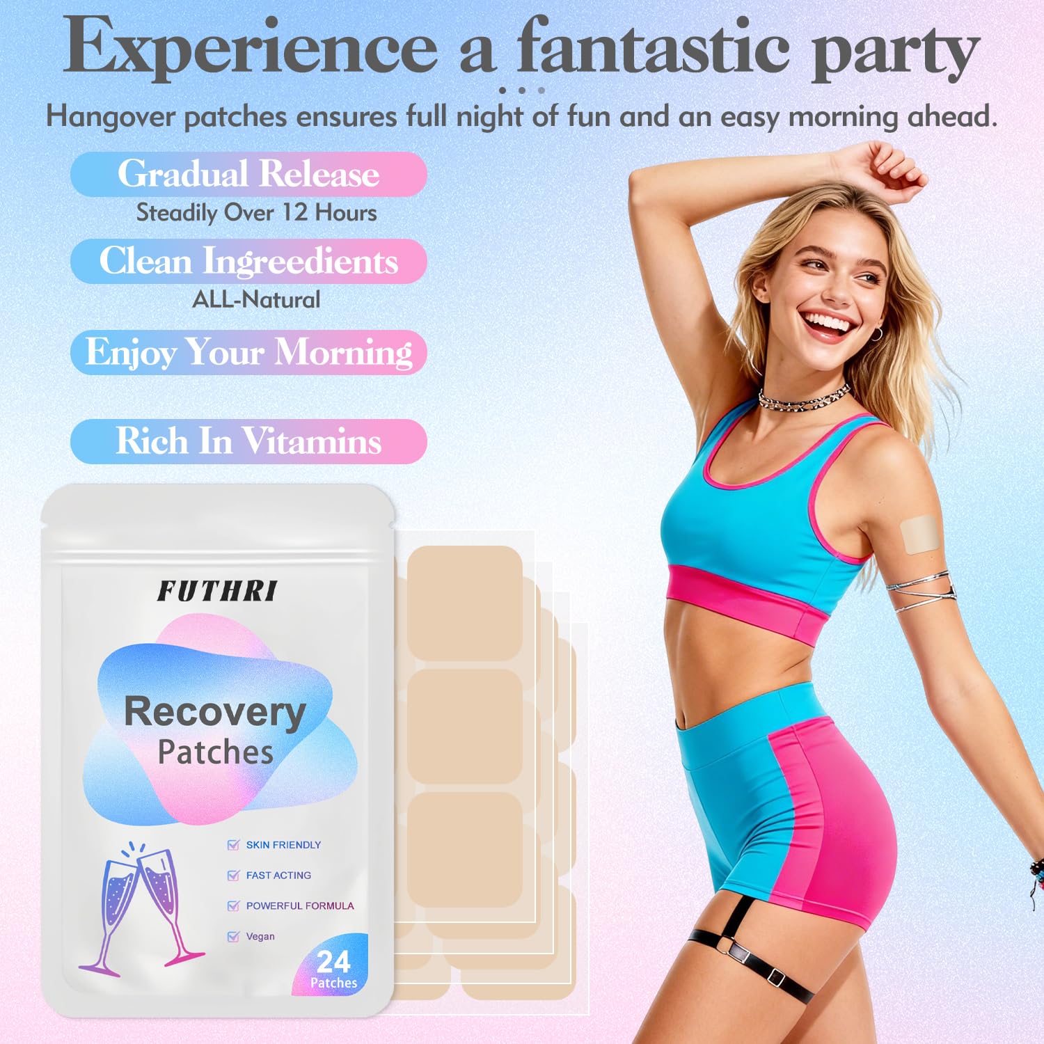FUTHRI Recovery Patch 24 Pack: Wake Up Refreshed with Natural Ingredients - Waterproof & Skin-Friendly - Pre-Drink Patch for Festivals & Nights Out FUTHRI Au supplements