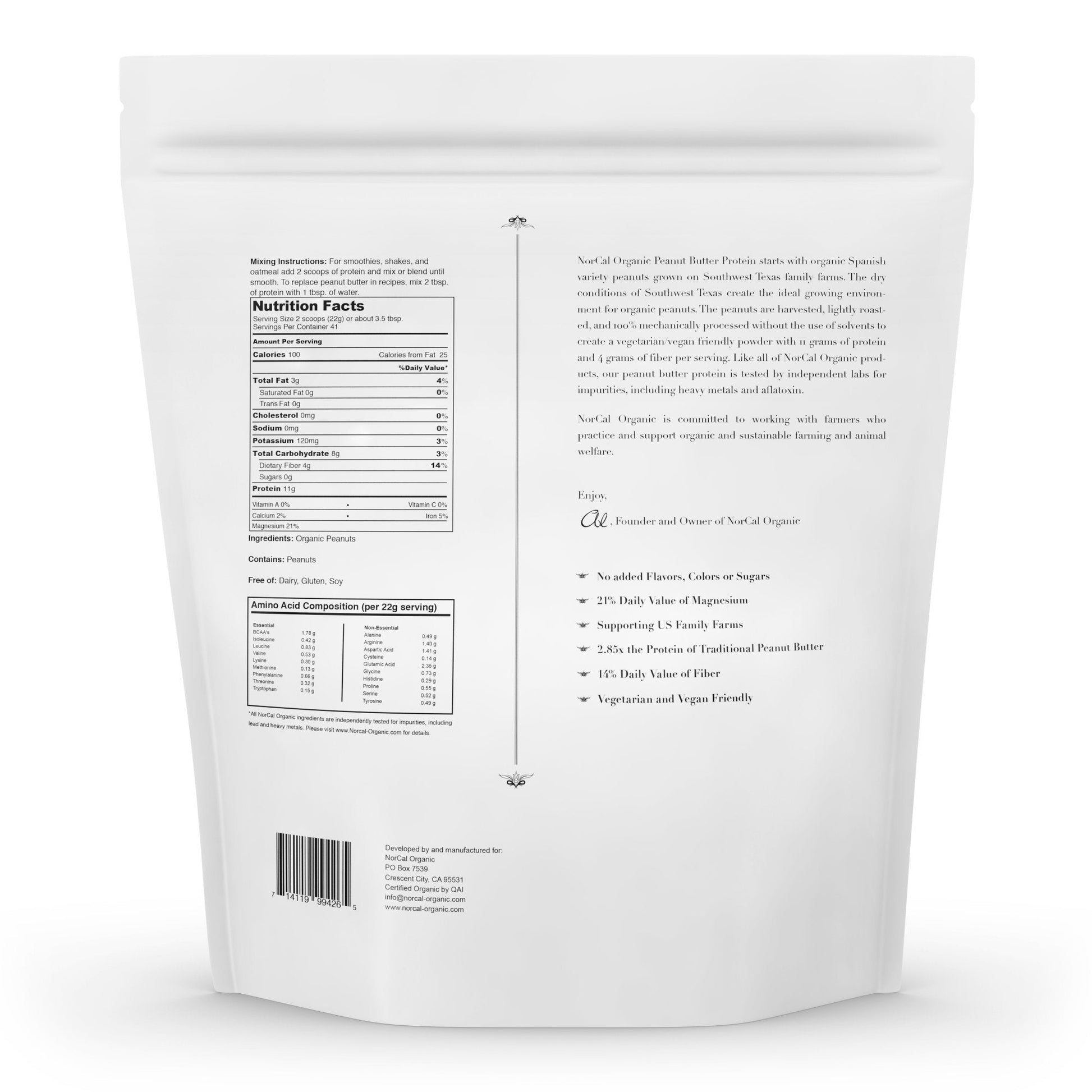 Norcal Organic Peanut Butter Protein Powder - 2lb | Vegan, Low-Cal, 11g Protein NorCal Organic Au supplements