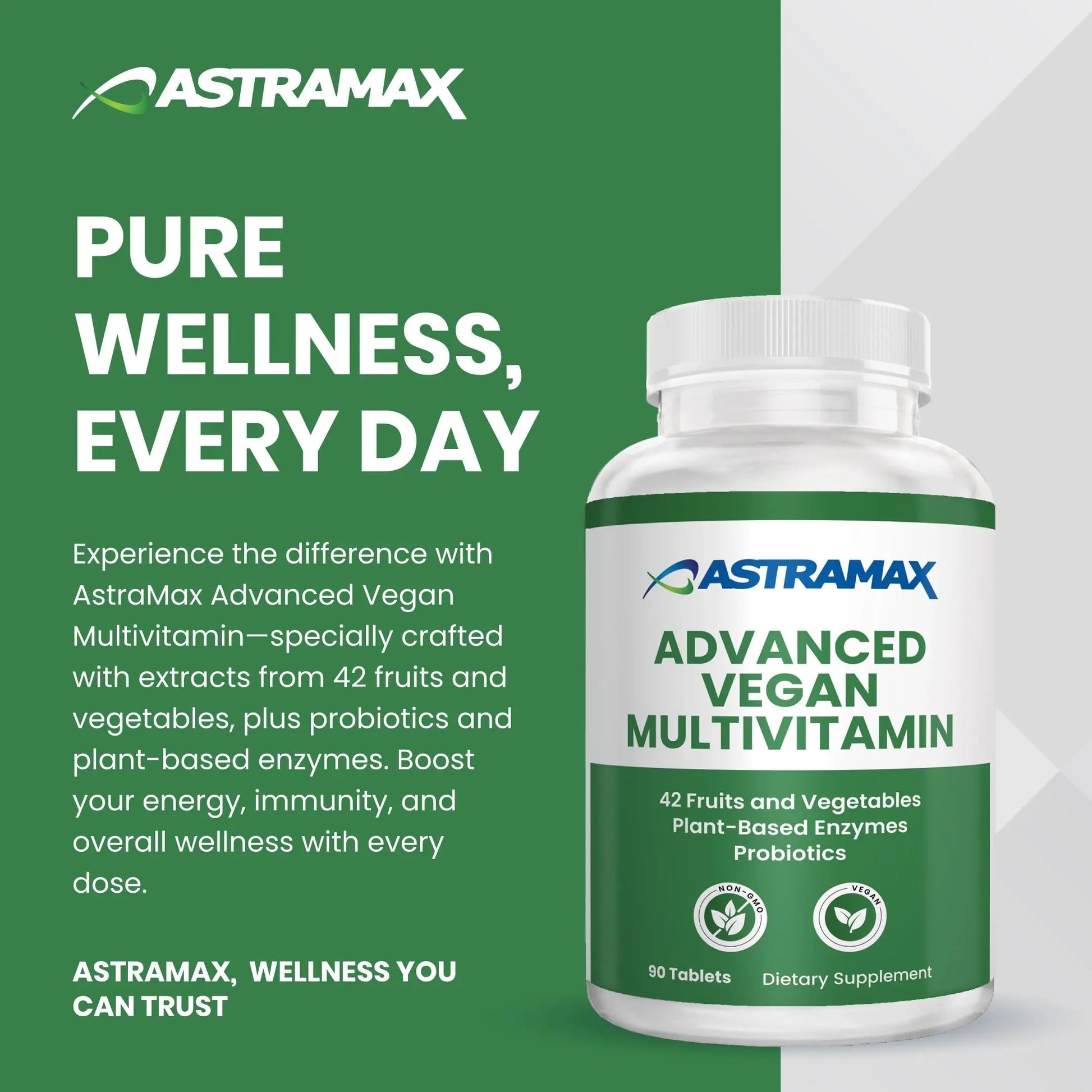 Astramax Advanced Vegan Multivitamin | Whole Food-Based Vitamin & Mineral Complex with 26 Nutrients, B12, D3, Probiotics & 42 Superfoods | Astramax Au supplements