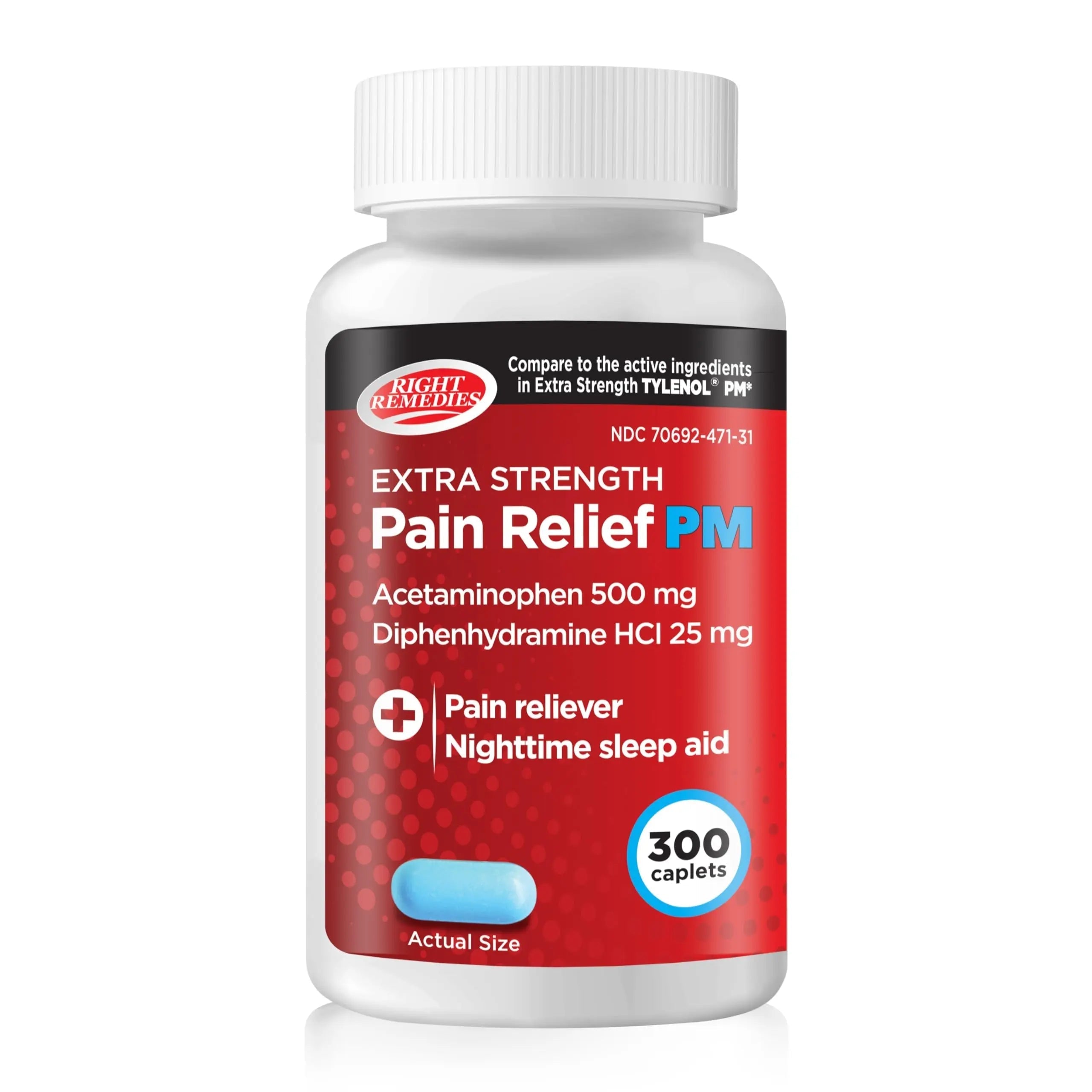 Right Remedies Extra Strength Pain Relief PM & Nighttime Sleep Aid Caplets,(300 count), Acetaminophen 500 mg & Diphenhydramine HCl 25 mg, Non-Habit Forming, Compare to Active ingredients of Tylenol PM RIGHT REMEDIES Au supplements