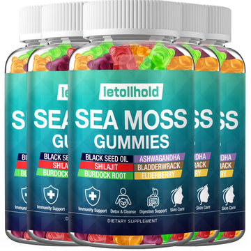 Sea Moss Gummies - Irish Sea Moss Gummies Advanced for Adults with Ashwagandha Bladderwrack & Burdock Root for Supports Immune，Energy - 60 Vegan Gummy,5PCS letollhold Au supplements
