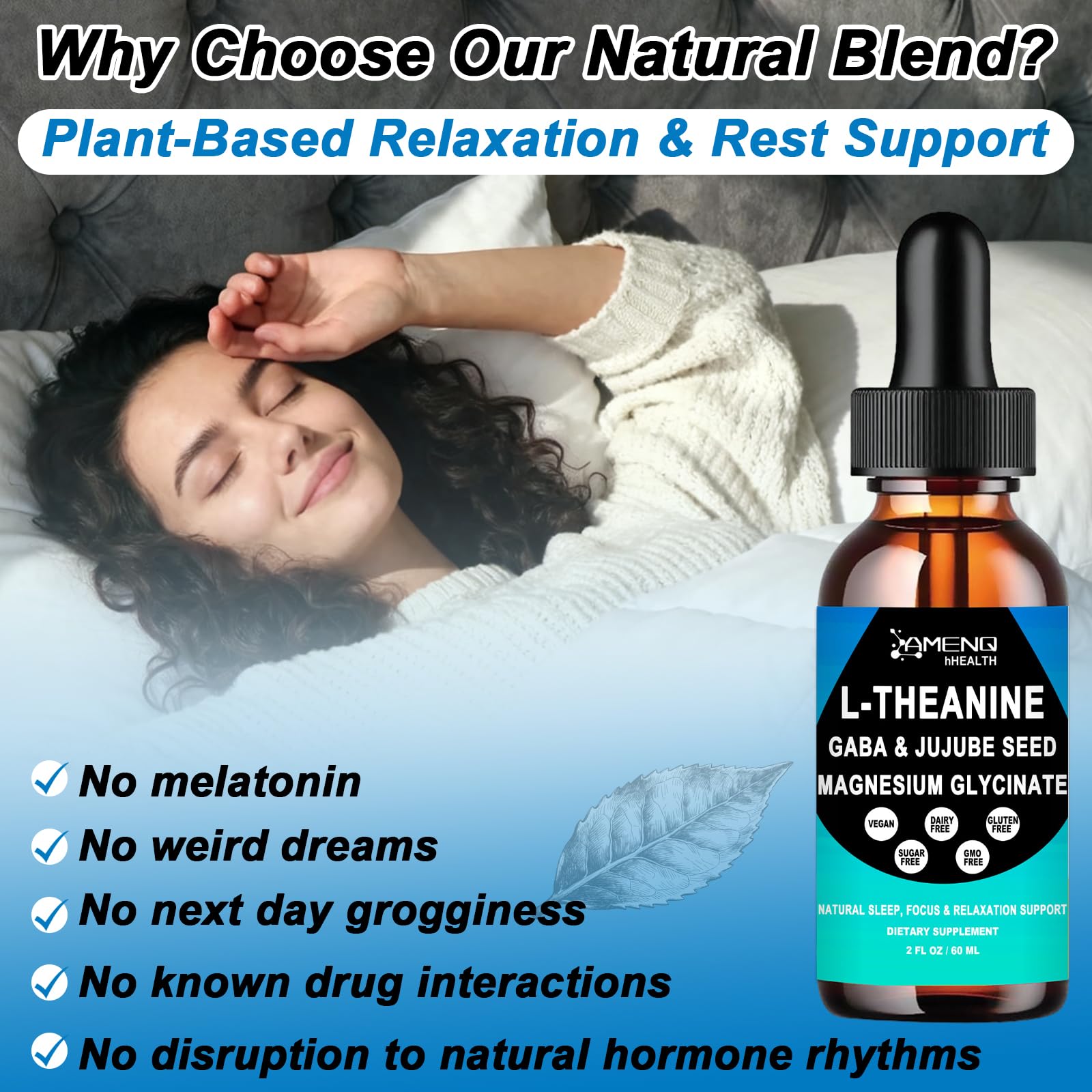 L Theanine Liquid Drops - Double Strength L-Theanine 200mg for Adults & Kids, Fast Absorption Gaba L-Theanine Supplements w. Magnesium & Jujube Seed for Nerve & Sleep, Relaxation & Mood Support丨Vegan AMENQ hHEALTH Au supplements