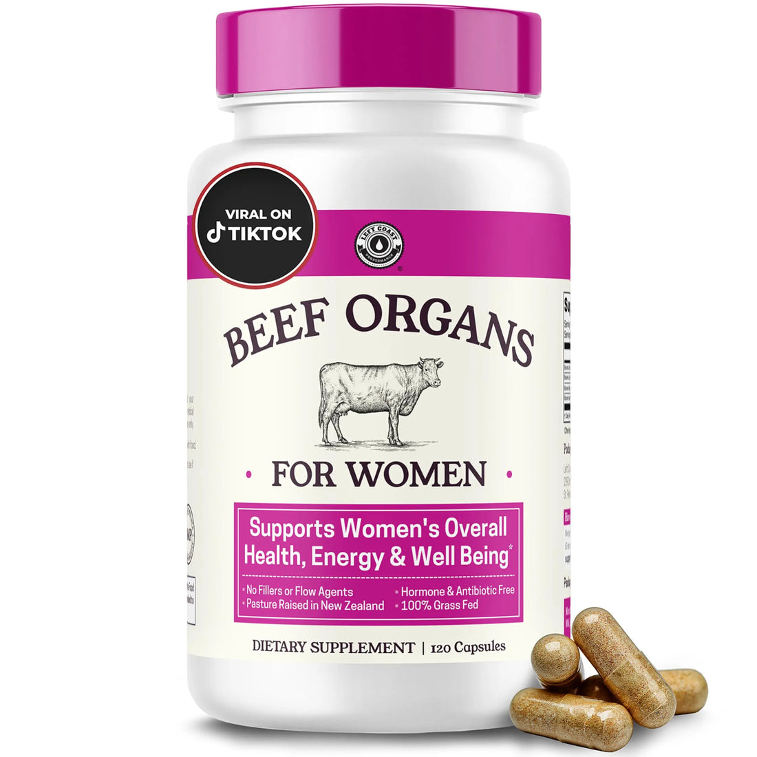 Beef Organ Supplement for Women - Beef Liver, Kidney, Heart and Uterus Tissue, Supports Women's Overall Energy and Health - Pasture Raised in New Zealand Left Coast Performance uk supplements