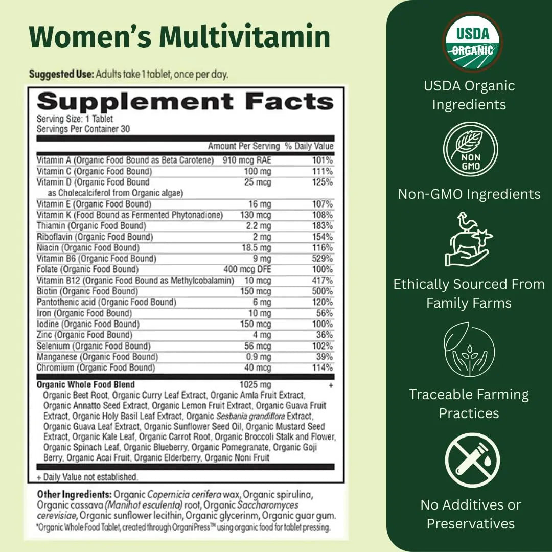 EarthFirst Organic Women’s Multi Once Daily, Women's Multivitamin, Iron, Vitamin B12 & More, 19 Vitamins from Herbs & Superfoods, 30 Count EarthFirst Organic Au supplements