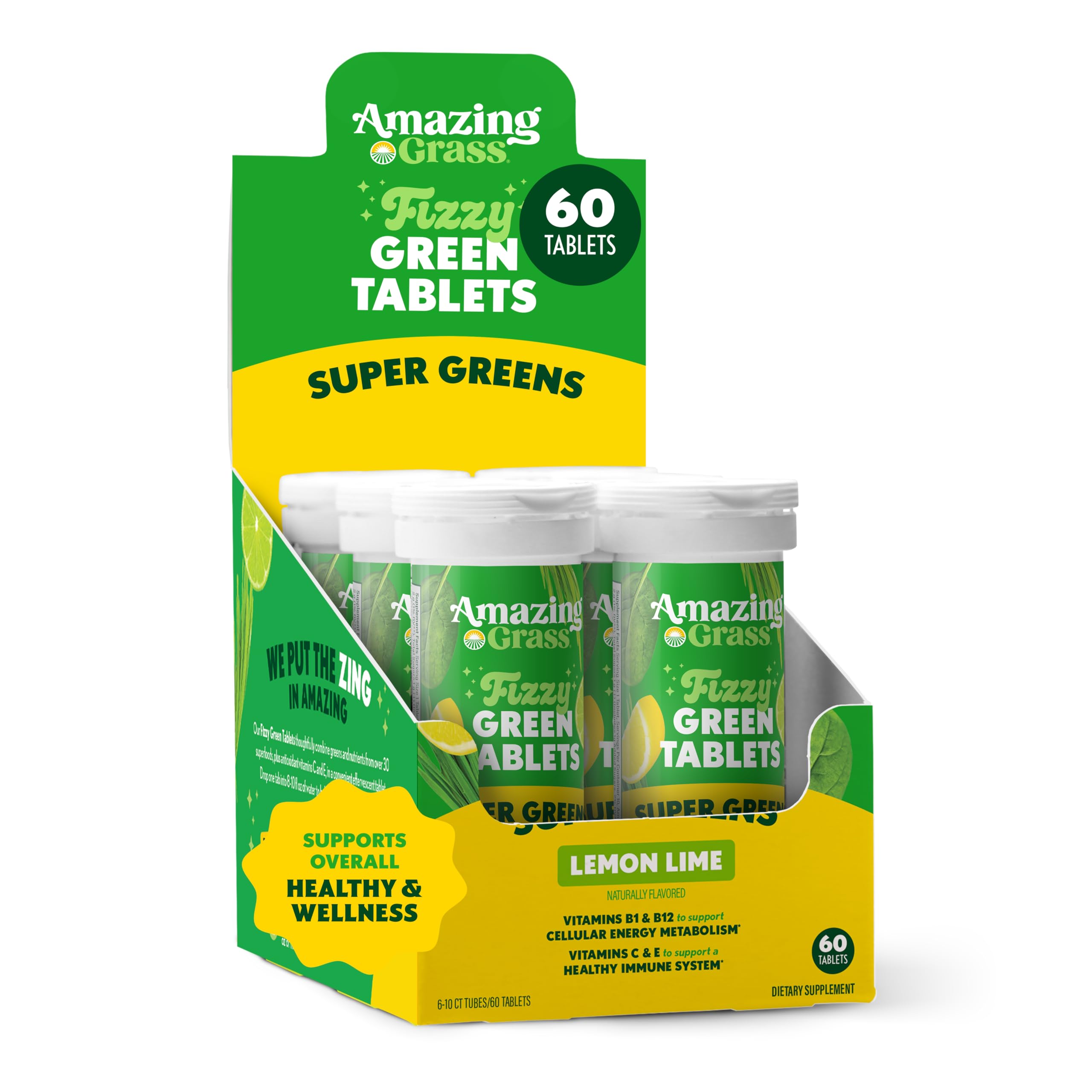 Amazing Grass Effervescent Tablets: Green Superfood Water Flavoring Tablet with Antioxidants & Alkalizing Greens, Lemon Lime, 60 Count Amazing Grass Au supplements
