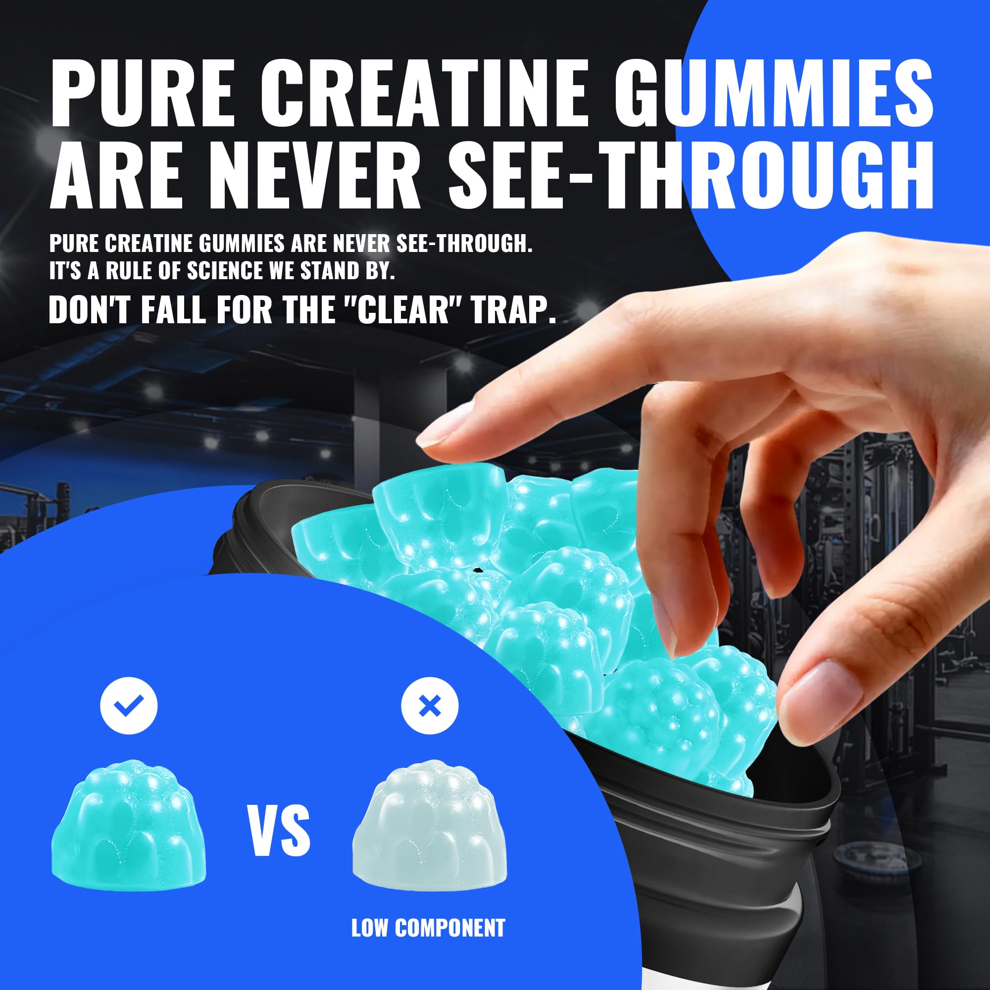 Natures Aid NSF Certified Creatine Gummy 5g - Creatine Monohydrate Gummies – Pre-Workout Energy & Muscle Growth Support for Men & Women | Blueberry Electrolyte Gummies (135 Count) Natures Aid Au supplements