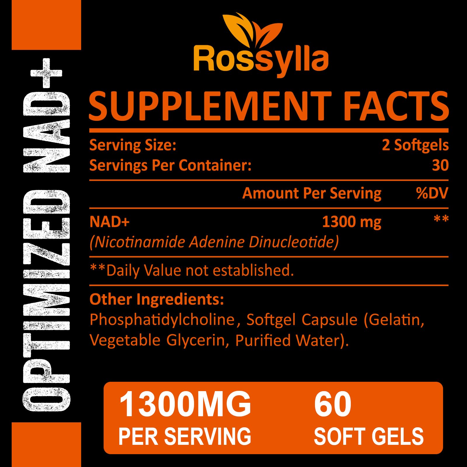 Rossylla 1300 MG Liposomal NAD+ Supplement | Highest Absorption | Purest NAD Supplemet to Boost NAD+ Effetively | Boosting NAD+ Supplement for Aging Defese, Cellular Energy, Longevity | 120 Count Rossylla Au supplements