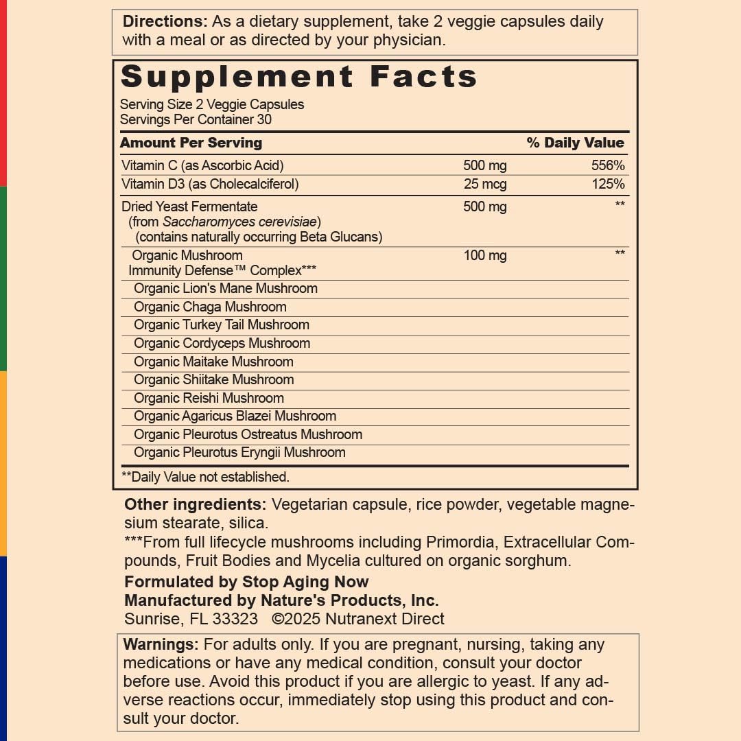 Stop Aging Now - Immune Support - with Vitamin C, Vitamin D3 and Mushroom Complex - 60 Vegetarian Capsules Stop Aging Now Au supplements