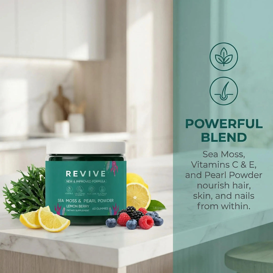 Balmbare Revive Gummies for Hair Loss - Sea Moss Gummies with Vitamin C, Vitamin E, Aloe Vera, Pearl Powder Supports Faster Hair Growth Rulinal AU supplements