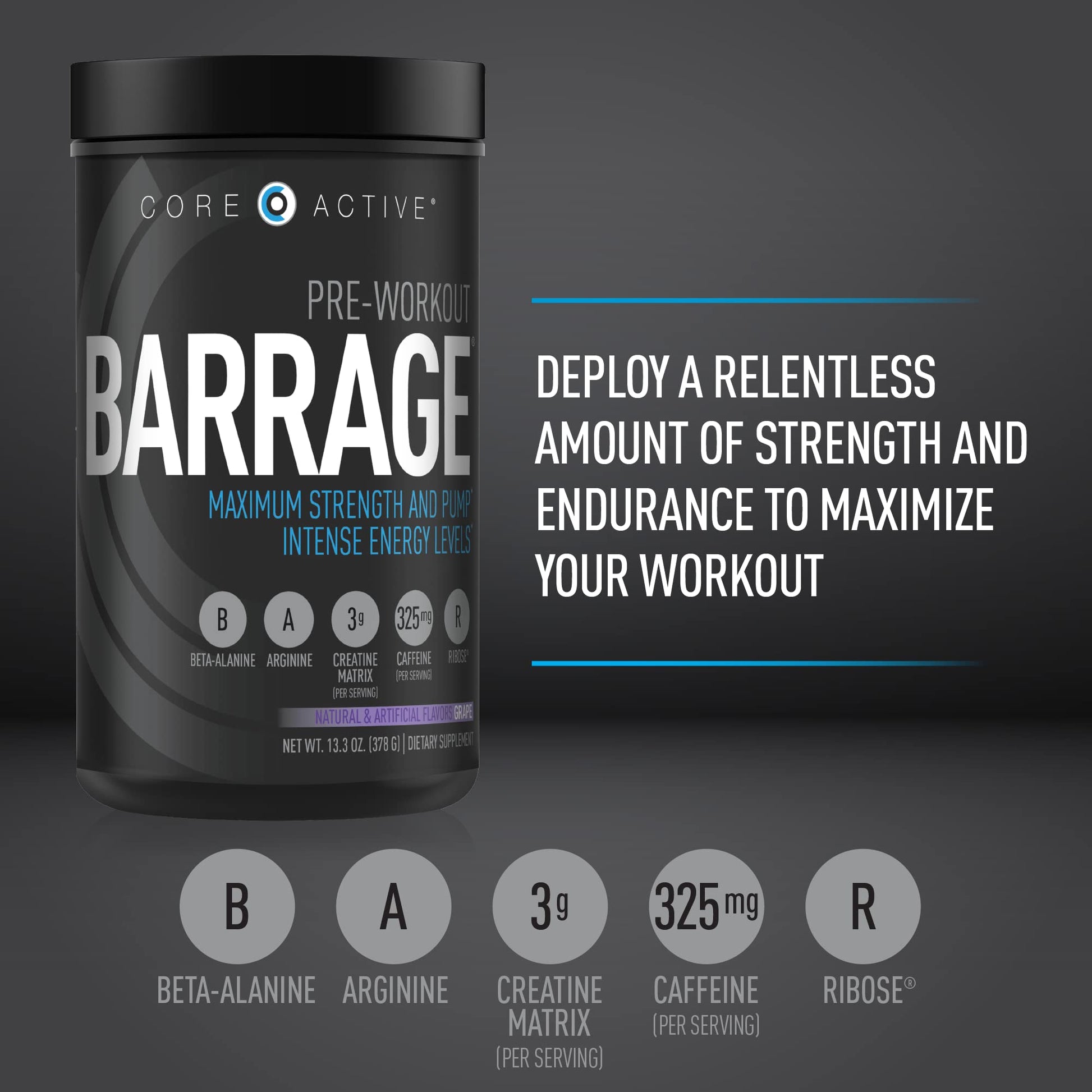 (CORE)ACTIVE Barrage Pre Workout Powder - Preworkout for Women & Men, Creatine (CORE)ACTIVE Au supplements
