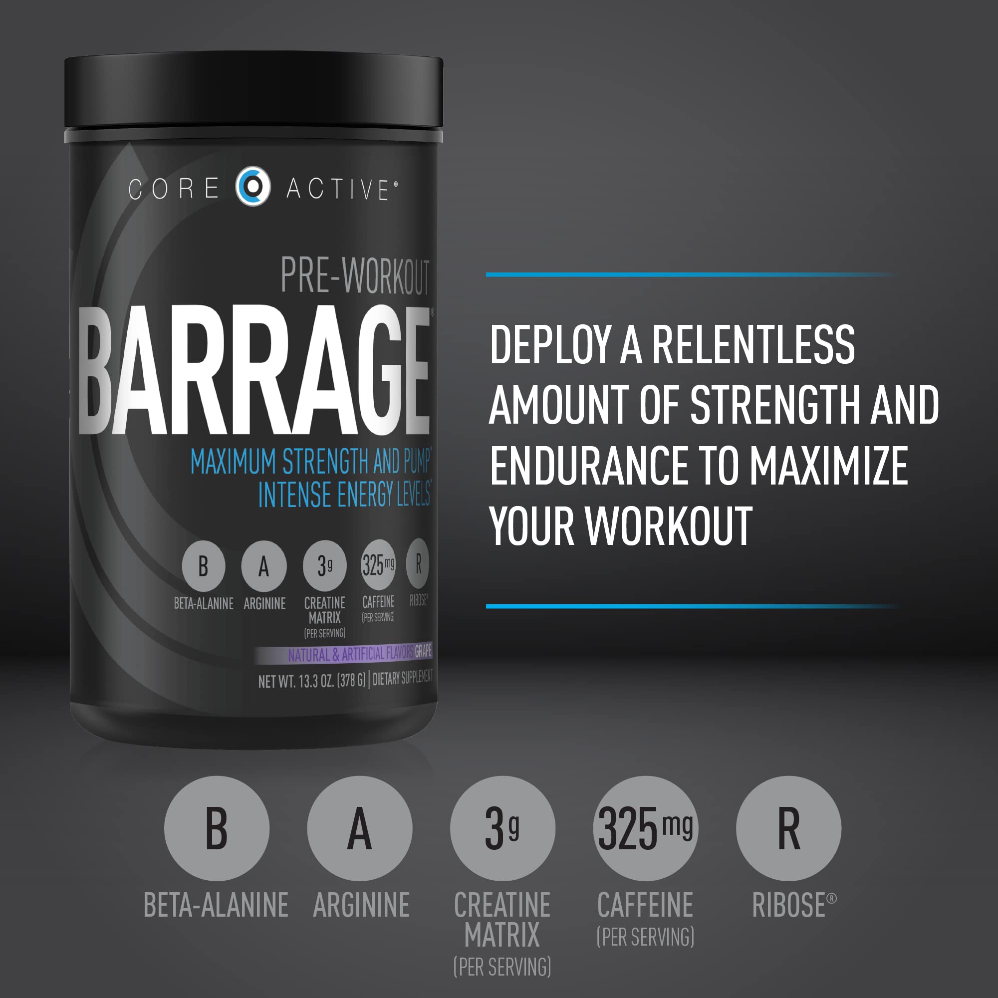 (CORE)ACTIVE Barrage Pre Workout Powder - Preworkout for Women & Men, Creatine (CORE)ACTIVE Au supplements