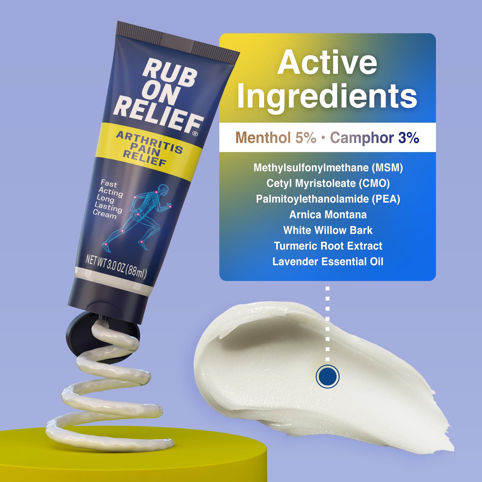 RUB ON RELIEF Arthritis Pain Relief Cream – 10-in-1 Non-Greasy Joints Pain Cream for Knees, Back, Neck, Hands, & Muscle Aches with Menthol, Camphor, Arnica, MSM & Turmeric Up to 8 Hours, 3oz (3 Pack) RUB ON RELIEF Au supplements