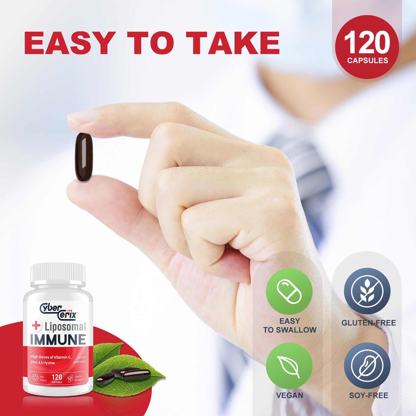 CyberCerix Advanced Liposomal Immune Supplement, Complex with L-Lysine 1,500mg, Vitamins, Minerals & Herbal Extracts, Comprehensive Daily Wellness Blend for Men & Women - 120 Capsules CyberCerix Au supplements