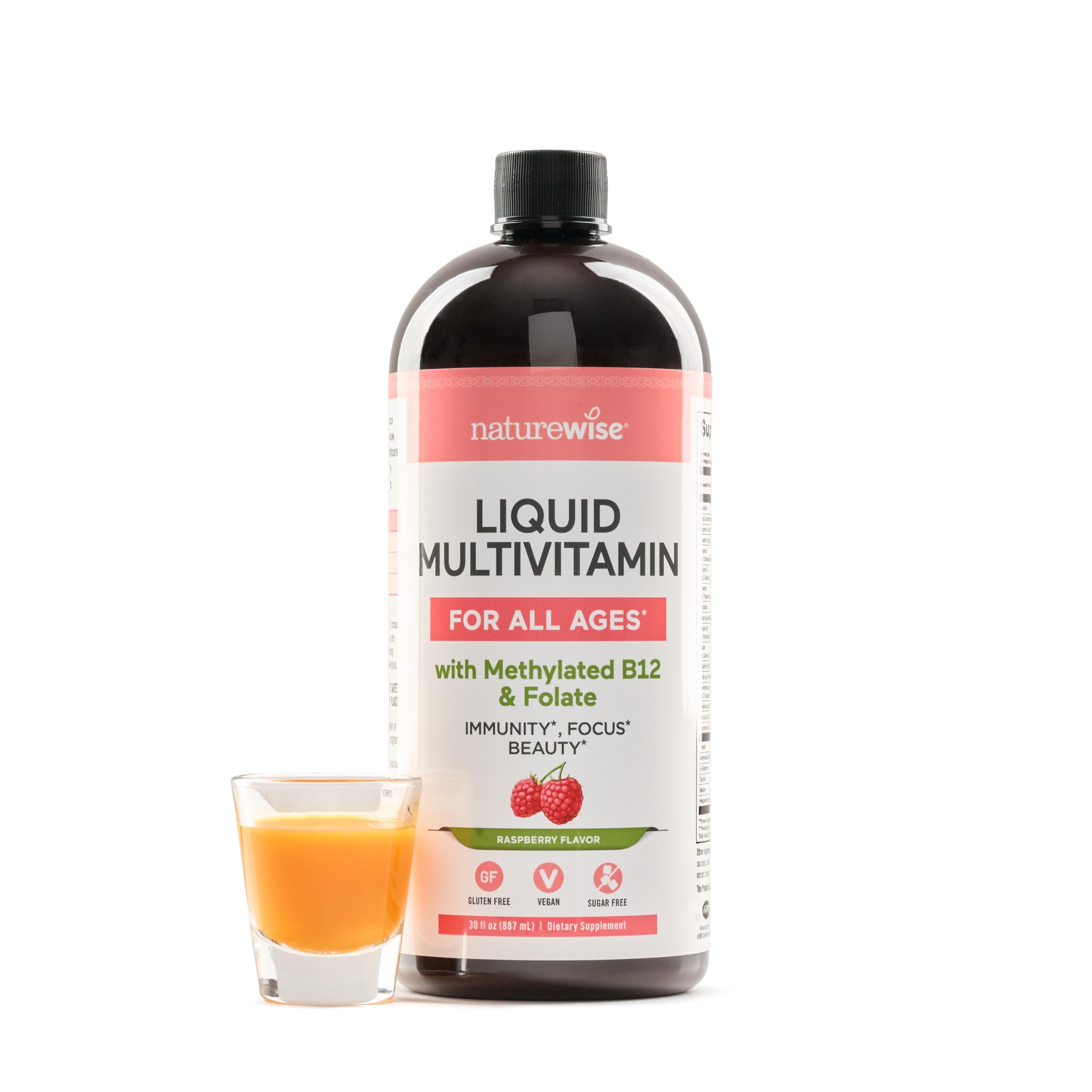 NatureWise Liquid Multivitamin for Women, Men of All Ages - Sugar Free, Vegan - Vitamins for Energy Levels, Beauty, Immune Health with Methylated B12 & Folate - Non-GMO - 30 fl oz(887 mL) NatureWise Au supplements