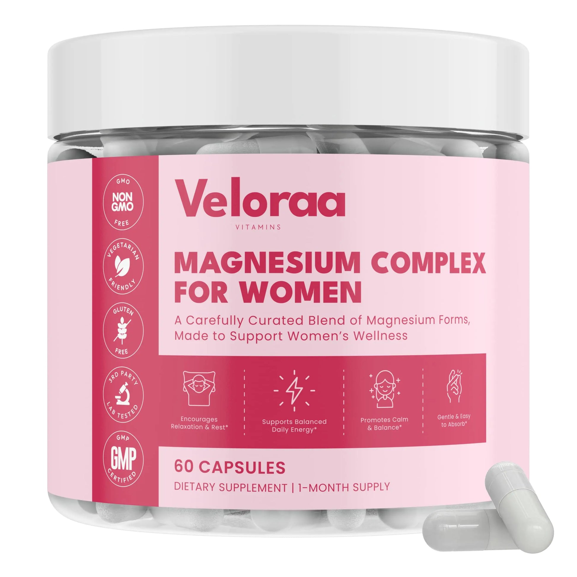 Premium Magnesium Complex for Women 60 Capsules | Complete 3-in-1 with Magnesium Glycinate Citrate & Malate Supports Calm, Digestion, Energy Vegan & Non-GMO Supplement | Veloraa Veloraa Au supplements