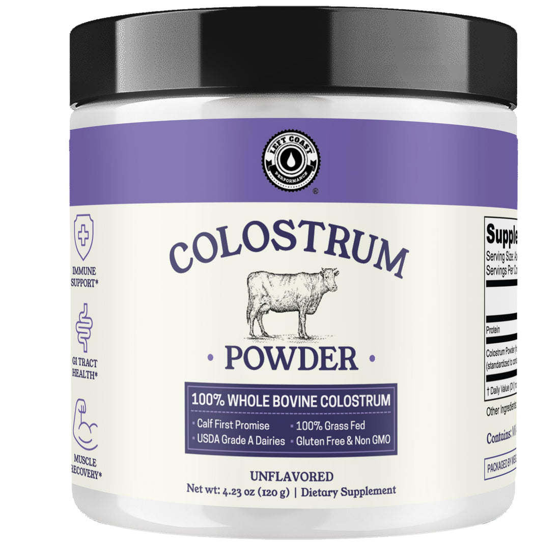 Colostrum Powder – USA Sourced Bovine Colostrum for Humans for Immune Support, Gut Health, Muscle Recovery - Single Ingredient, No Additives, Grass Fed, Non-GMO Colostrum Supplement for Women and Men Left Coast Performance Au supplements