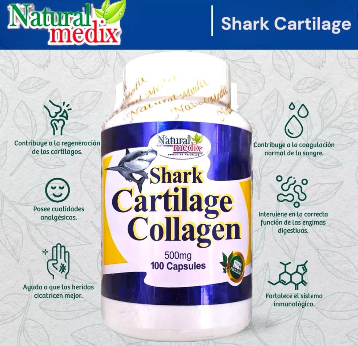 Natural medix Cartilage – Joint Support Supplement with Glucosamine, Collagen & Magnesium – 100 Caps - Cartílago de Tiburon Natural medix Au supplements