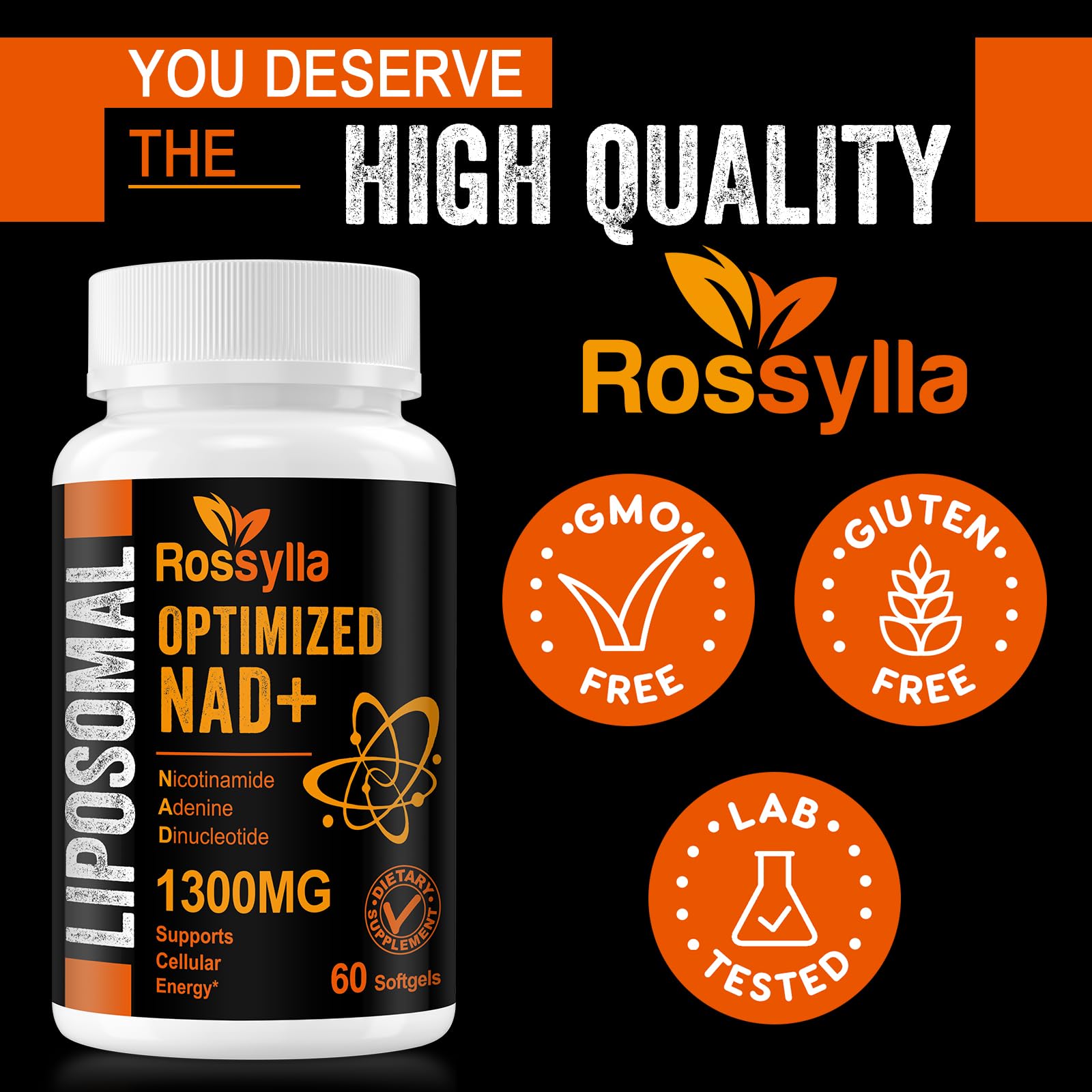 Rossylla 1300 MG Liposomal NAD+ Supplement | Highest Absorption | Purest NAD Supplemet to Boost NAD+ Effetively | Boosting NAD+ Supplement for Aging Defese, Cellular Energy, Longevity | 60 Count Rossylla Au supplements