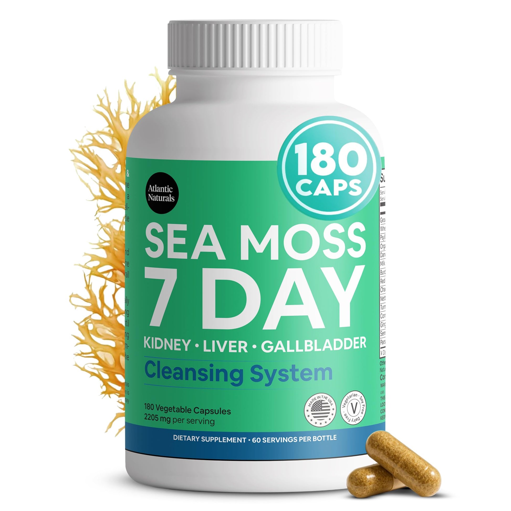 Atlantic Naturals Sea Moss Capsules – 7 Day Herbal Blend for Liver & Gallbladder Wellness – with Dandelion Root, Milk Thistle, Burdock Root, Red Clover & Chanca Piedra – 180 Count Sea Moss Capsules Atlantic Naturals Au supplements