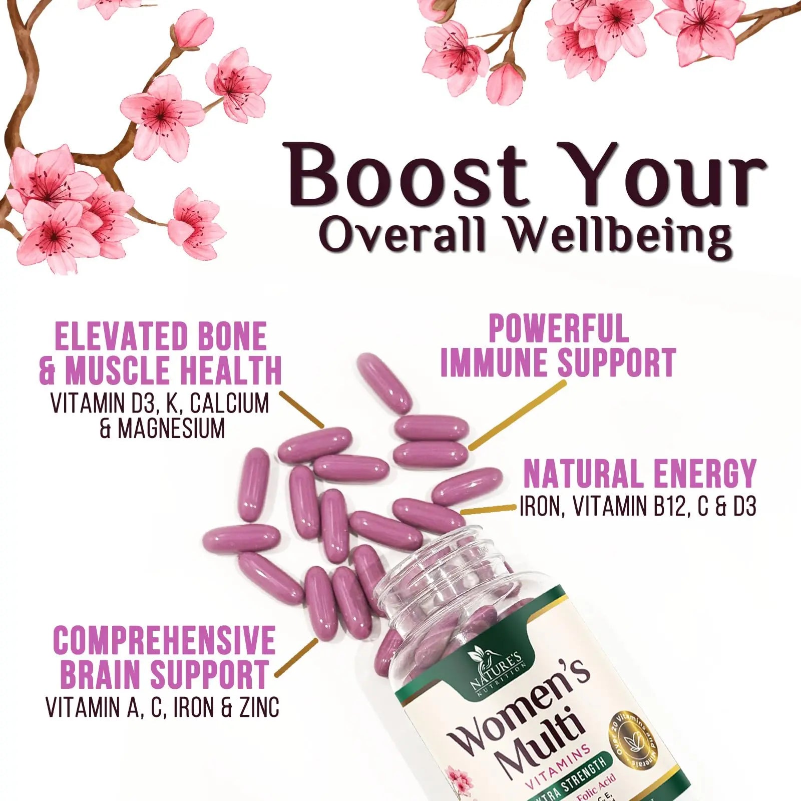 Multivitamin for Women - Complete Daily Womens Multivitamins with Calcium, Folic Acid, Vitamin A, C, D, E, & B Vitamins Nature's Nutrition Au supplements