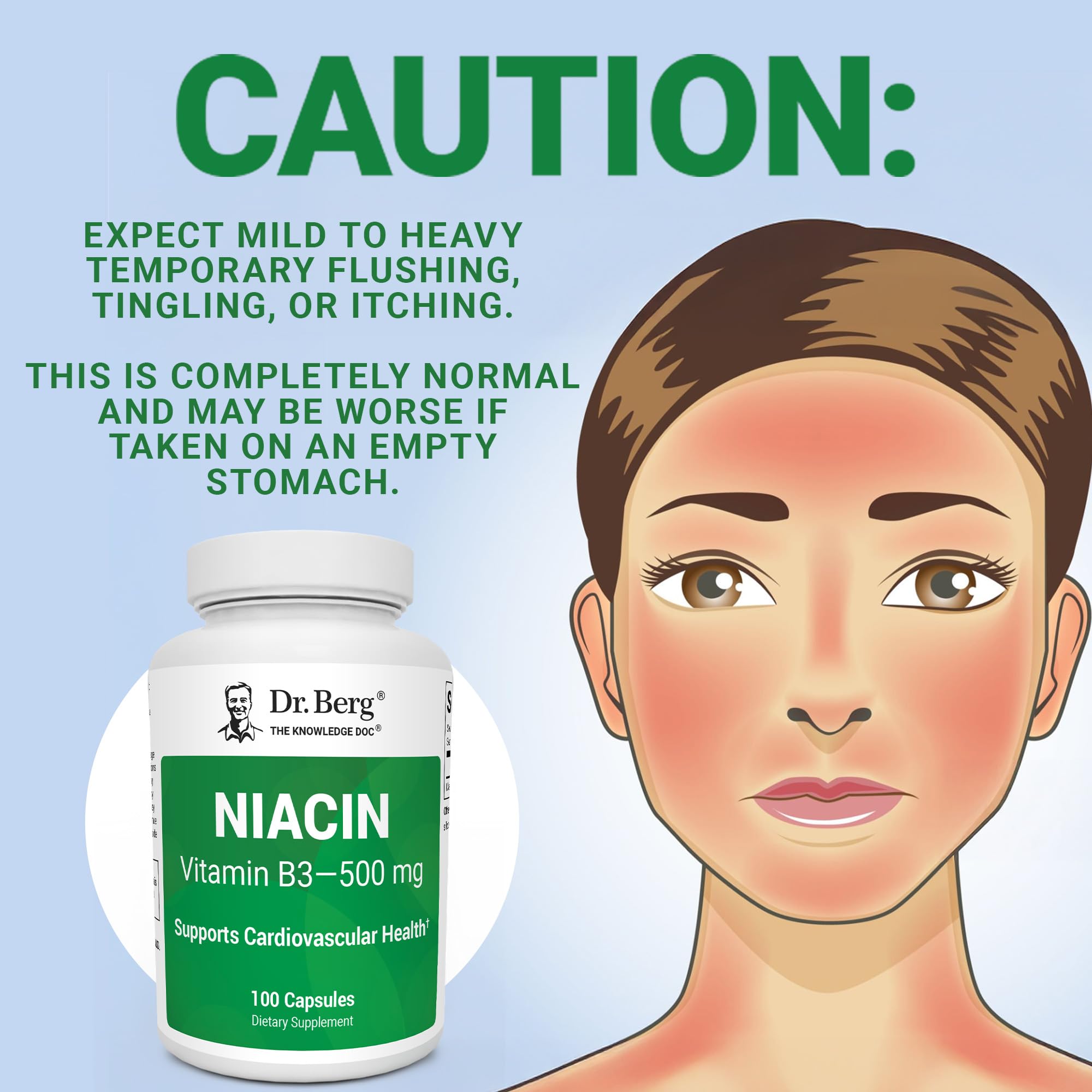 Dr. Berg Highly-Potent Niacin 500 mg – Now Only 125 mg per Capsule for Niacin Flush Tolerance Building – Gradually Increase to 500mg a Day – Vitamin B3 for Heart, Brain & Energy Support – 100 Capsules Dr. Berg Nutritionals Au supplements