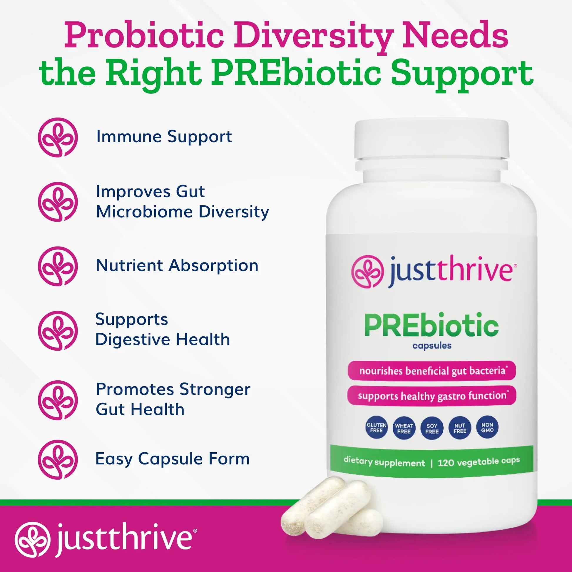 Just Thrive PREbiotic Capsules - Prebiotic Blend for Gut Health and Immune Support, 120 Caps Just Thrive Au supplements