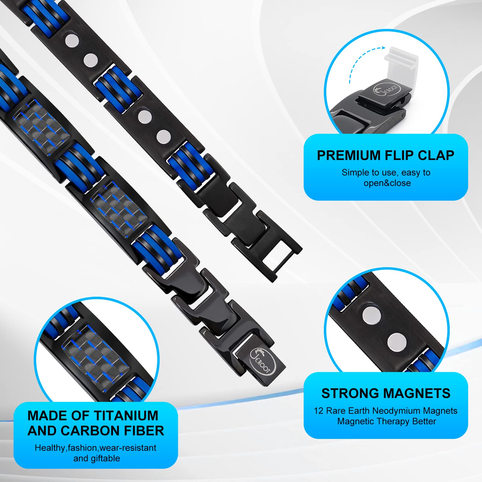 JEROOT Magnetic Bracelets for Men, Blue Carbon Fiber Pure Titanium Magnetic Bracelet JEROOT Au supplements