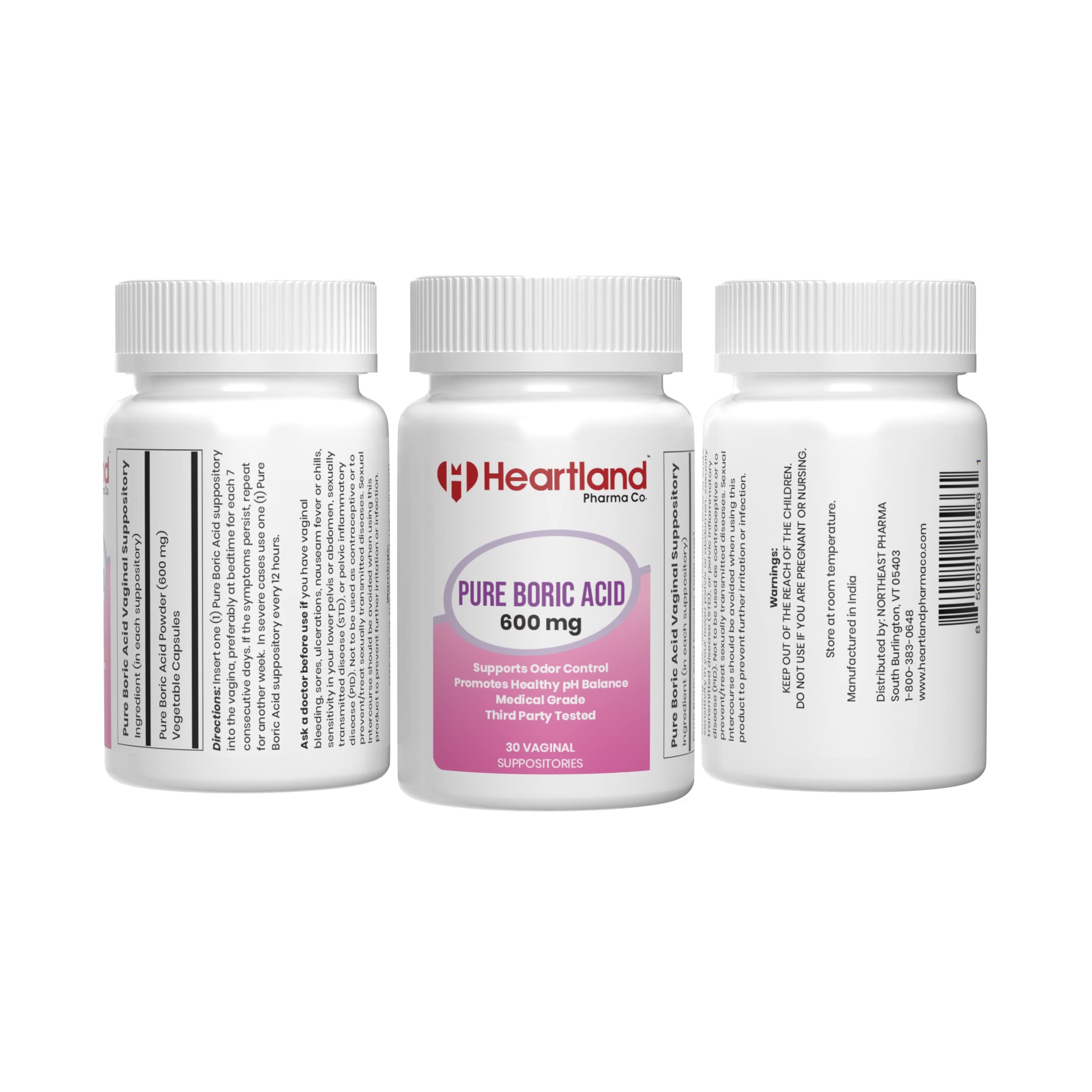 Heartland Pharma Boric Acid Vaginal Suppositories - Feminine Care - 100% Pure Boric Acid - (30 ct)(2 Pack) Heartland Pharma Au supplements