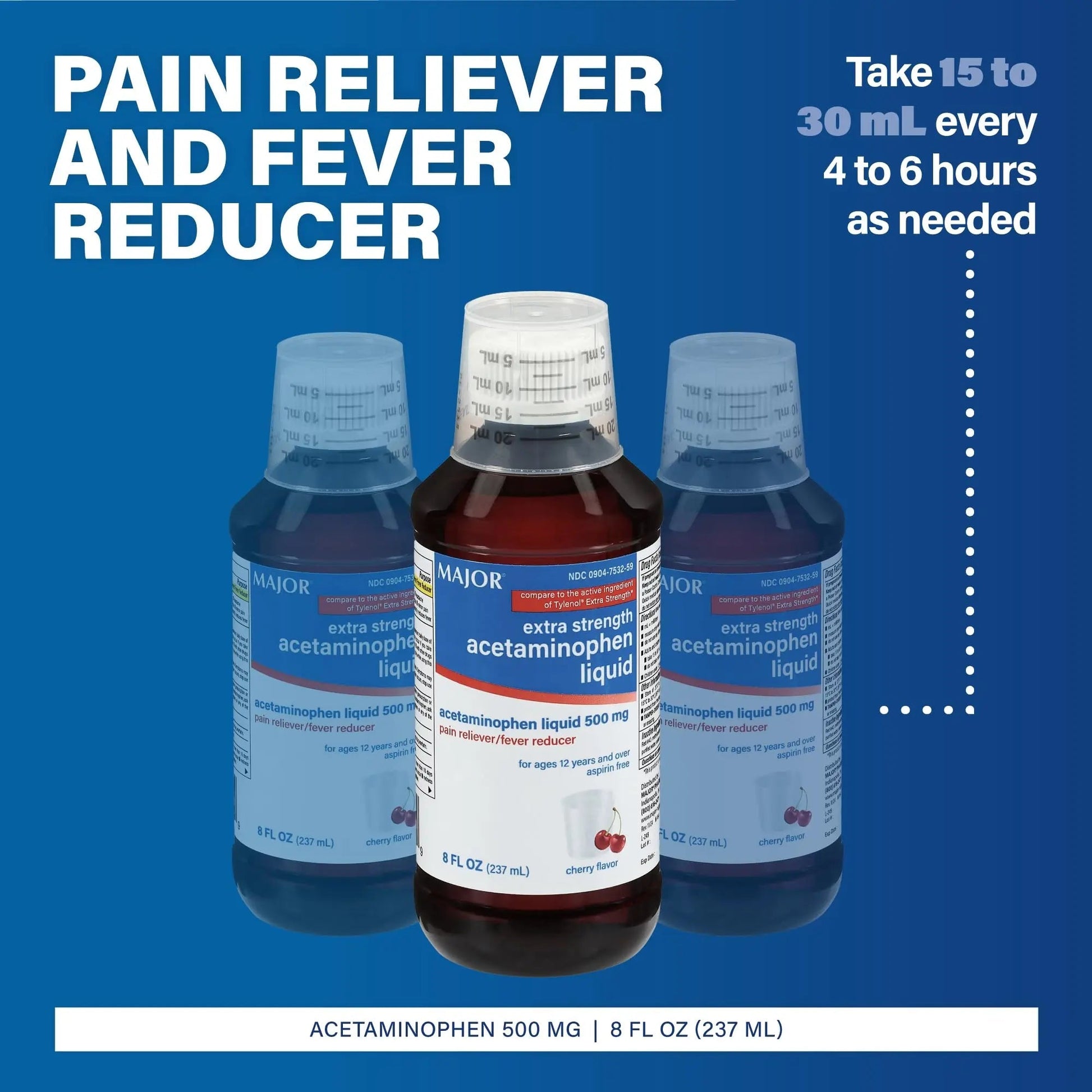 MAJOR Adult Extra Strength Liquid Acetaminophen 500mg - Helps Relieve Pain and Reduce Fevers - Aspirin Free - Cherry Flavor - 8 Fl Oz (2 Pack) MAJOR Au supplements