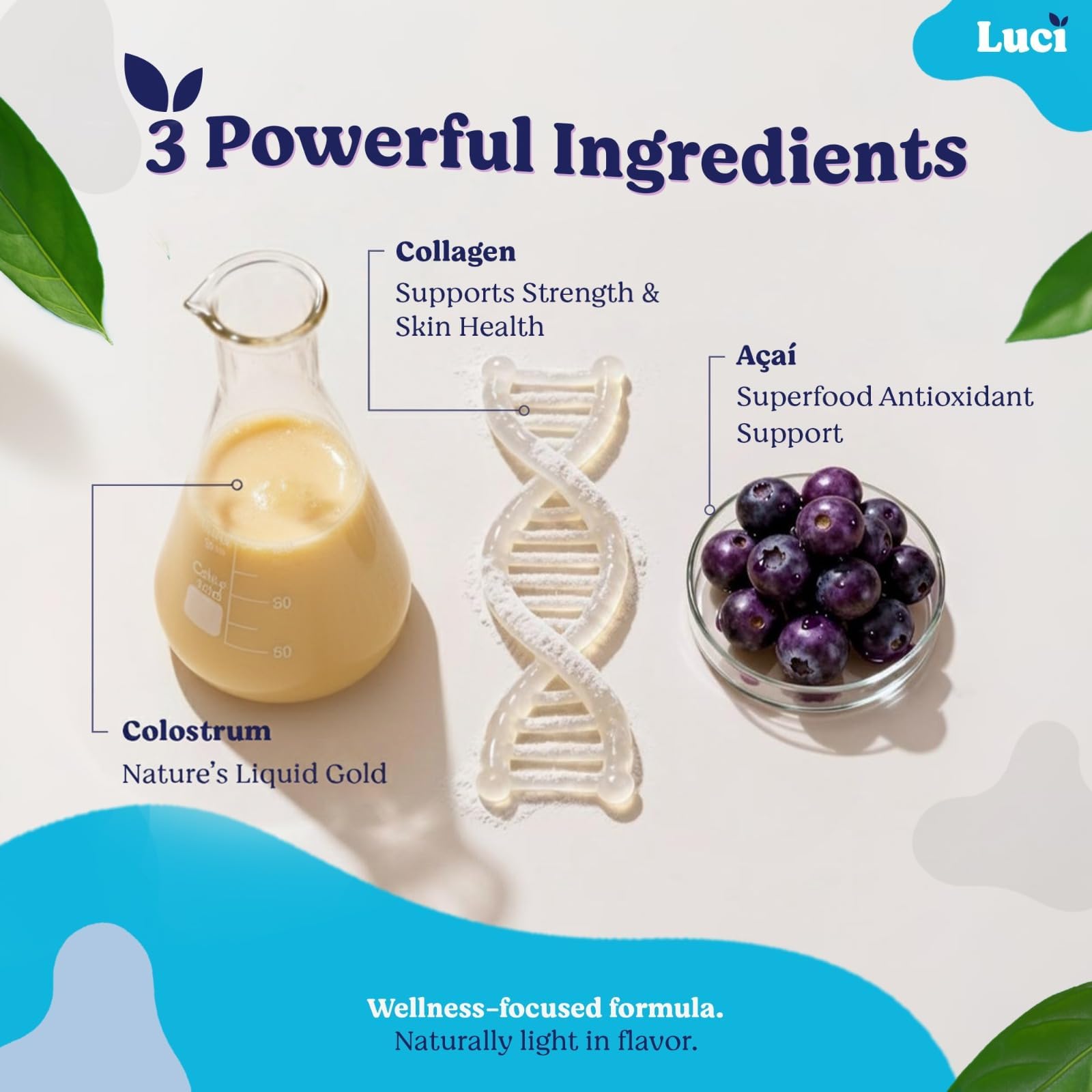 Luci Colostrum Powder 60 Servings, 3 in 1 with Collagen Peptides and Acai, Bovine Colostrum for Gut Health, Bloating, Collagen Protein for Muscle, Skin, Hair, Nails and Immunity, Gluten & Fat Free Luci Nutrition Au supplements