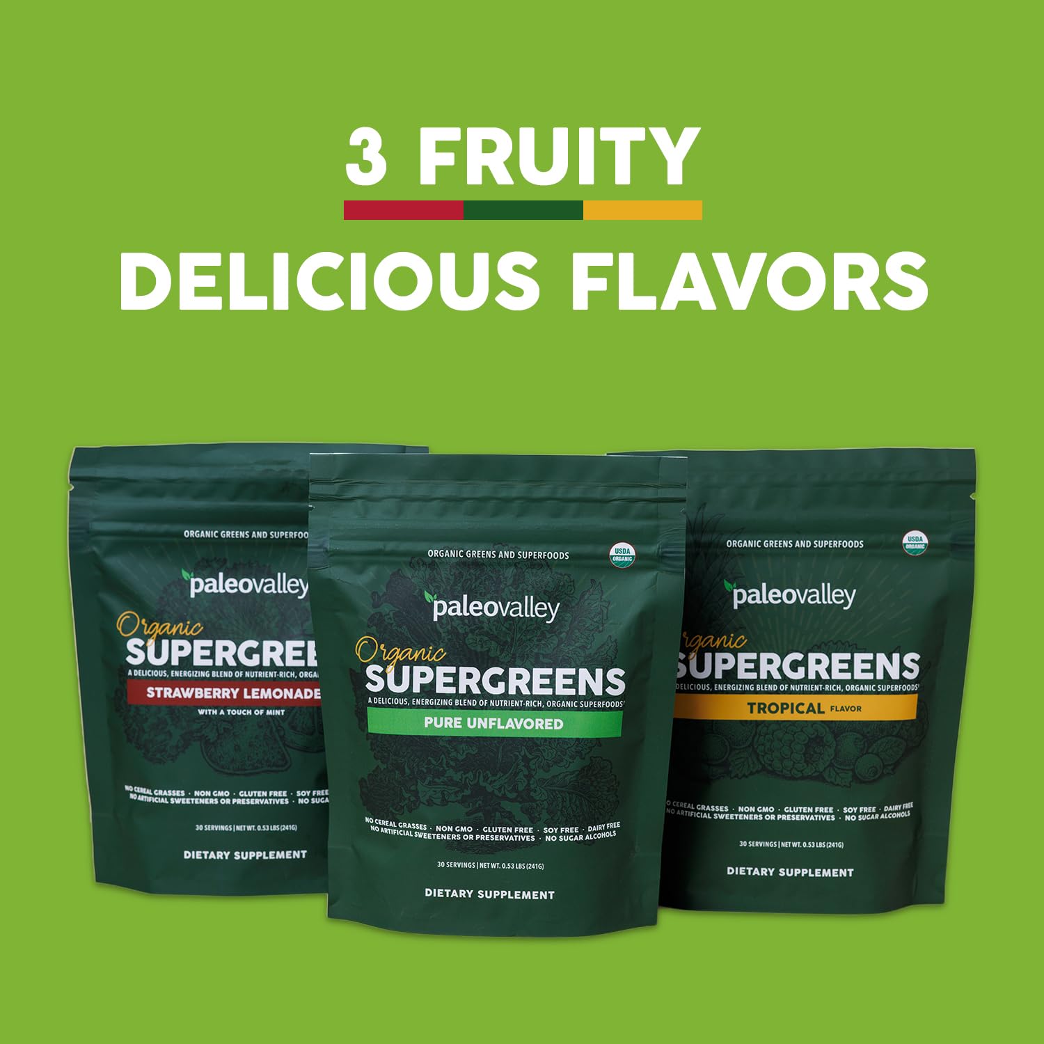 Paleovalley Organic Supergreens Powder - 23 Superfoods with Prebiotic Fiber for Energy and Immunity Support - No Cereal Grasses for Maximum Absorption - Pure Unflavored, 30 Servings Paleovalley Au supplements