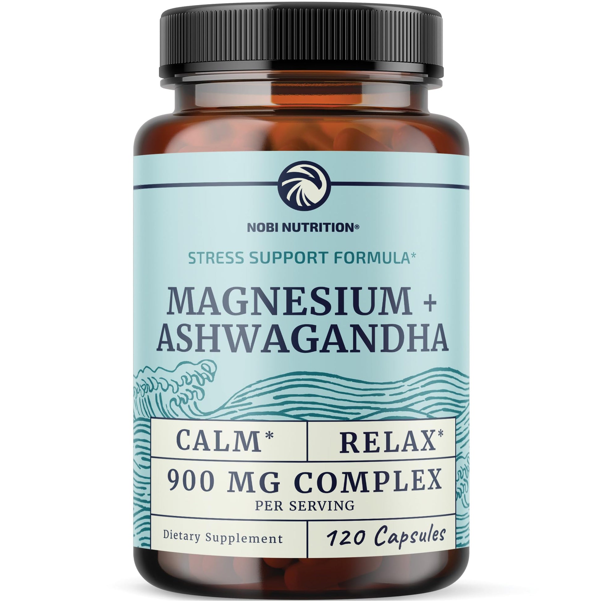Magnesium Ashwagandha | Calming Magnesium Supplement for Adults | Relax, Rest, Calm Mood & Sleep Support | Mag Citrate & Oxide 400 mg + Ashwagandha 500 mg | Muscle Health & Stress Relief | 120 Ct Nobi Nutrition Au supplements