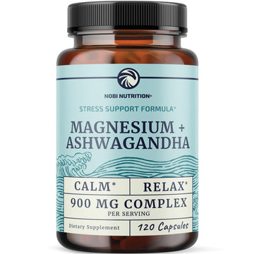 Magnesium Ashwagandha | Calming Magnesium Supplement for Adults | Relax, Rest, Calm Mood & Sleep Support | Mag Citrate & Oxide 400 mg + Ashwagandha 500 mg | Muscle Health & Stress Relief | 120 Ct Nobi Nutrition Au supplements