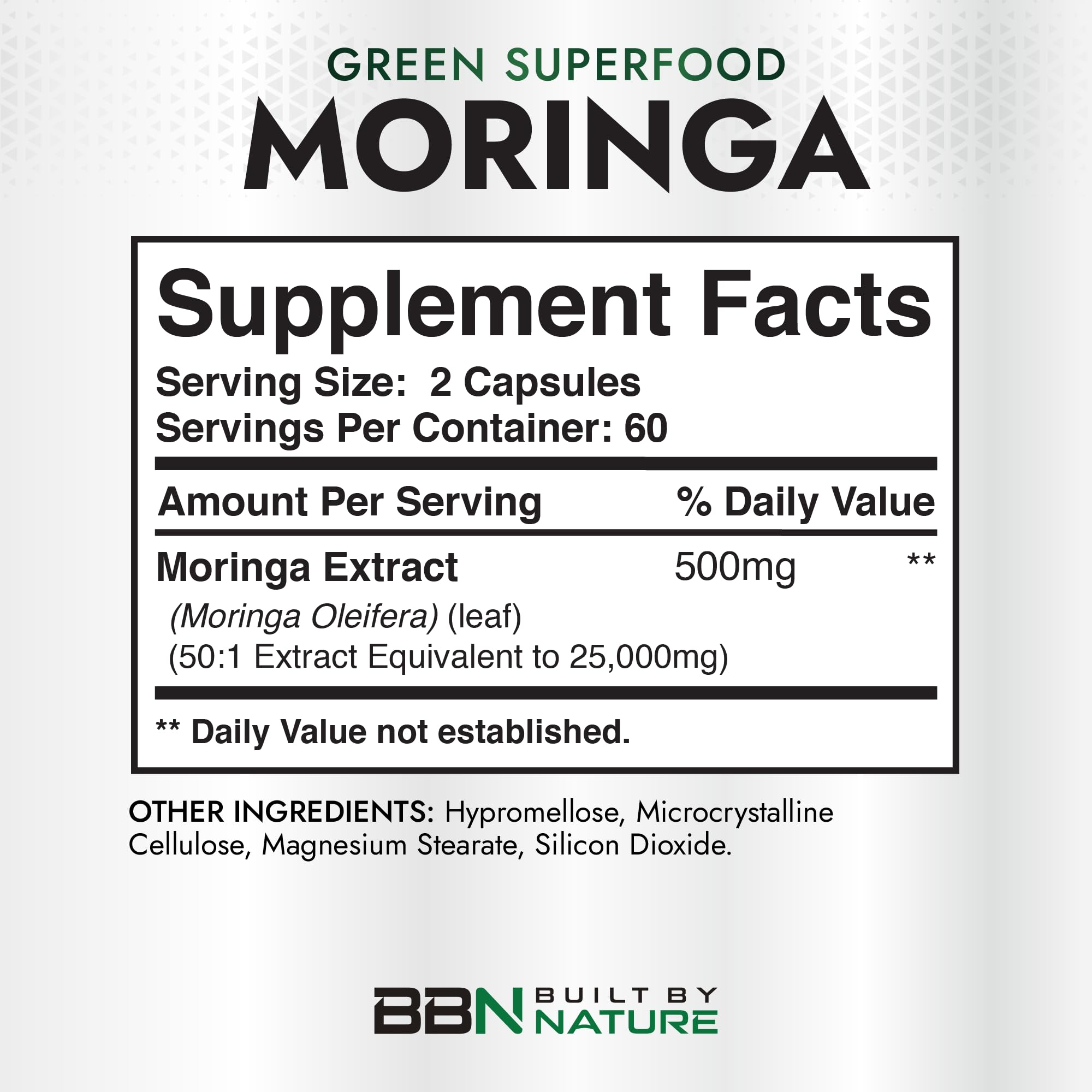 Built by Nature Moringa – 500mg Pure Moringa Leaf Extract 50:1 per Serving – High Potency Moringa Supplement – 120 Capsules Built by Nature Au supplements
