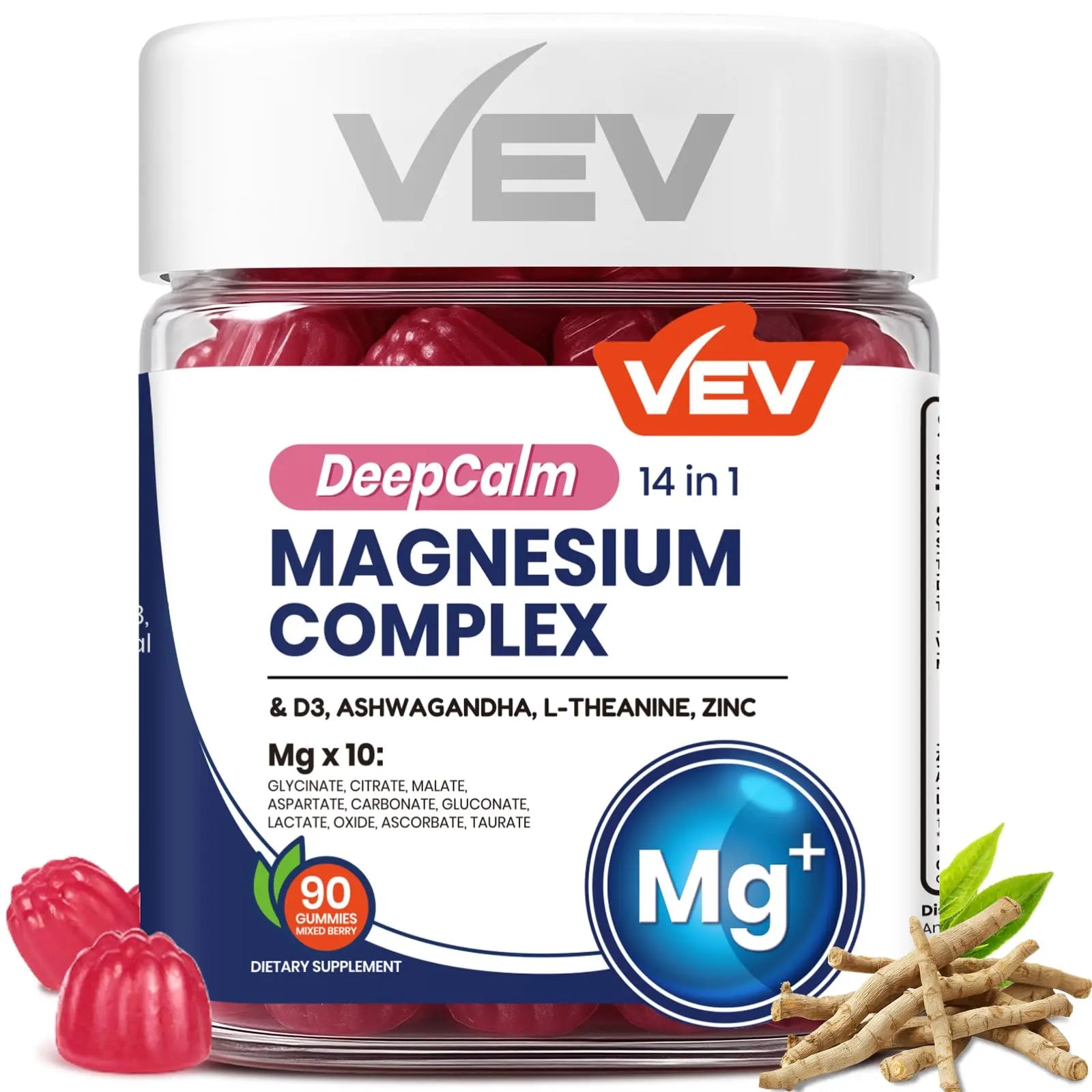 VEV Deep Calm Magnesium Complex 14-in-1 Gummies – 90 Count (Pack of 1) – with D3, Ashwagandha, L-theanine, Zinc – Magnesium Complex for Women and Men – No Added Sugar Vegan Magnesium Glycinate Gummies VEV Au supplements