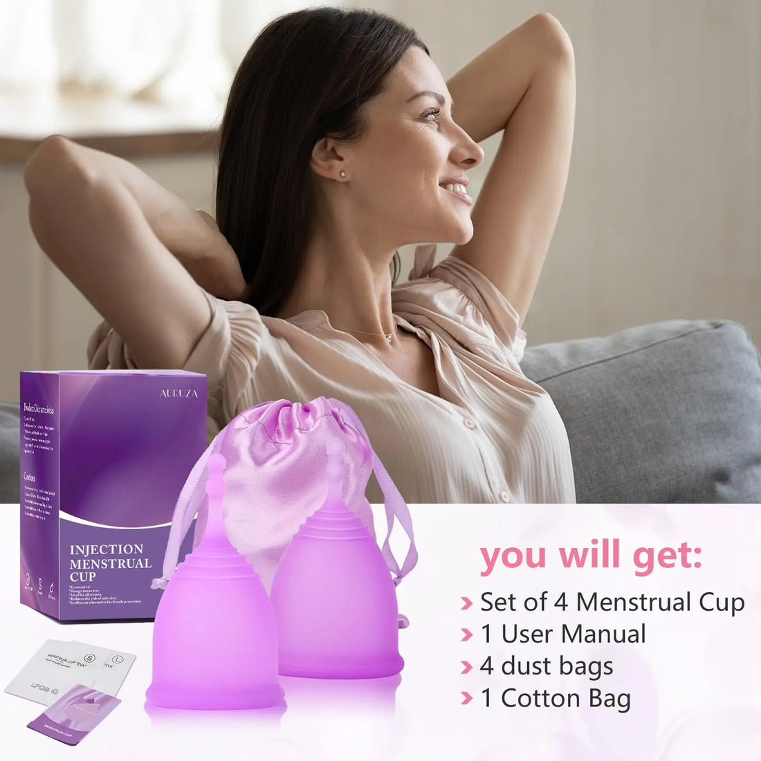 AURUZA Menstrual Cups, Set of 2 Reusable Period Cups Kit for Girls & Women, Silicone Soft Cups AURUZA uk supplements