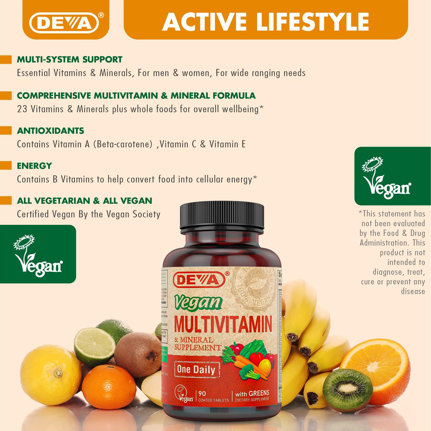 DEVA Vegan Multivitamin & Mineral Supplement with Iron 2-Pack, Spirulina, Chlorella, Ashwagandha, Broccoli & More, 90 Coated Tablets Each DEVA Au supplements