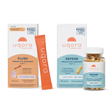 Uqora Flush (Pink Lemonade, 10 Packets) & Defend (60 Capsules) Bundle - Support Urinary Tract* with D-Mannose, Vitamin C & More - Support Bladder Health & Cleanse Biofilm* with D-Mannose & More Uqora Au supplements