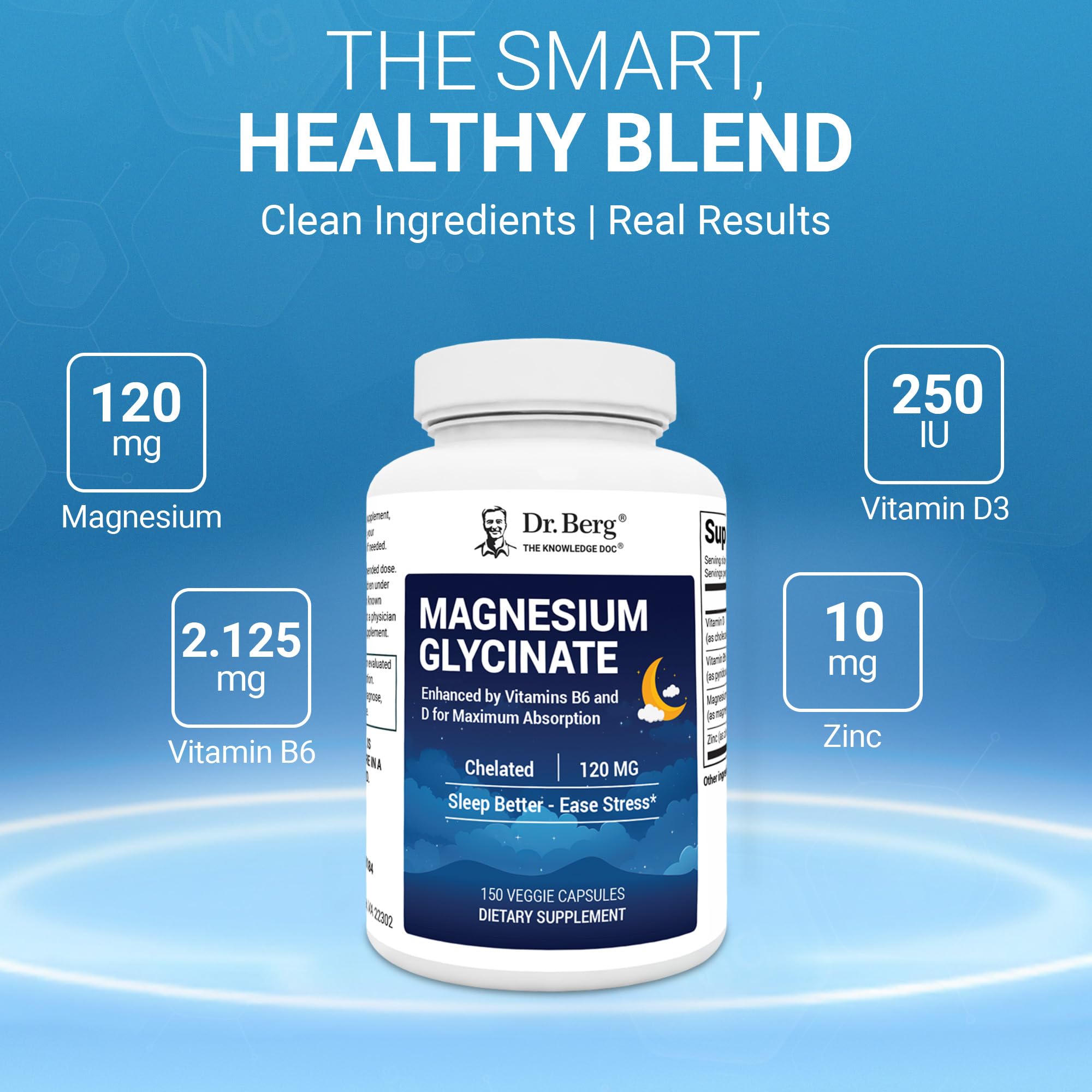 Dr. Berg Magnesium Glycinate 150ct – 4-in-1 Chelated for Muscle, Nerve, Sleep & Stress Support*– w/ D3, B6 & Zinc – 4X Lab-Tested – No Fillers – Formulated in USA, GMP-Certified Dr. Berg Nutritionals Au supplements