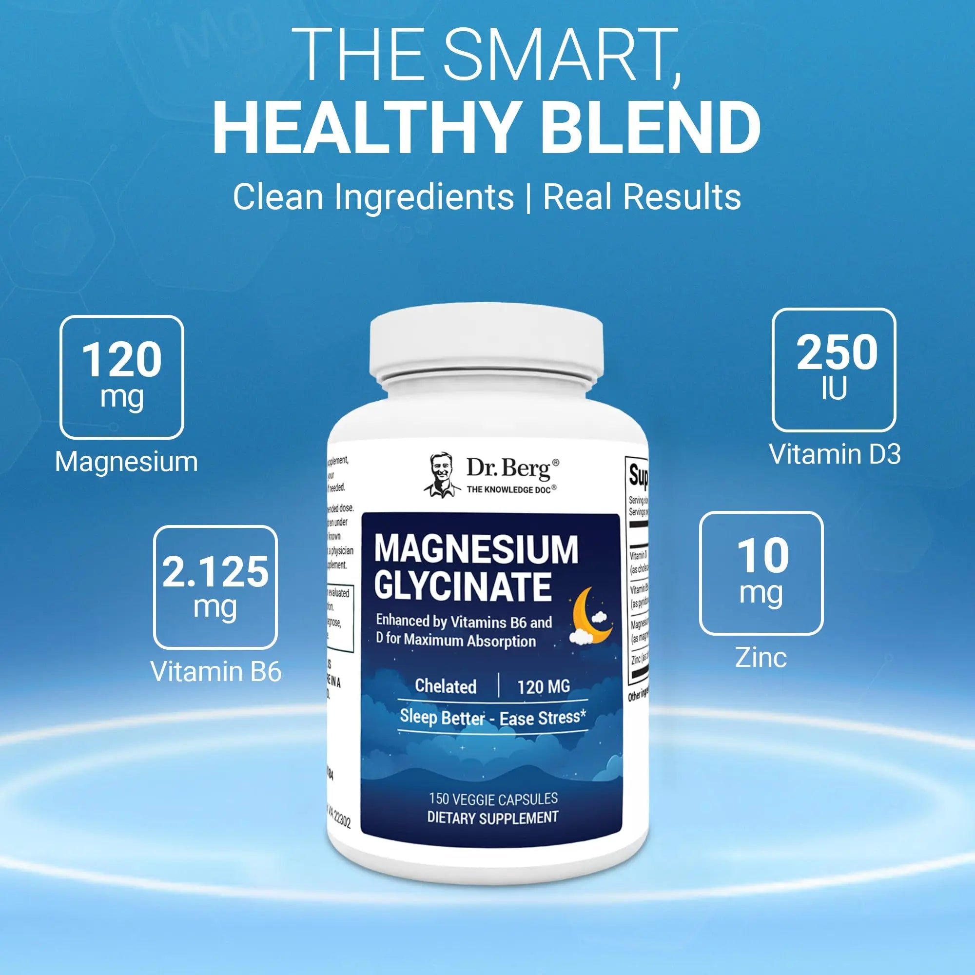 Dr. Berg Magnesium Glycinate 150ct – 4-in-1 Chelated for Muscle, Nerve, Sleep & Stress Support*– w/ D3, B6 & Zinc – 4X Lab-Tested – No Fillers – Formulated in USA, GMP-Certified Dr. Berg Nutritionals Au supplements