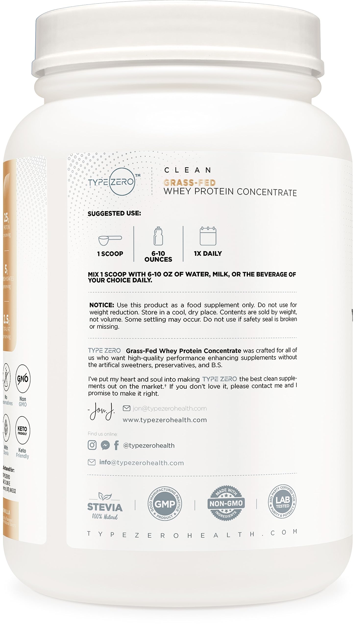 Type Zero Grass Fed Whey Protein Concentrate Powder (Vanilla, 2LBS) - Gluten Free Type Zero Au supplements